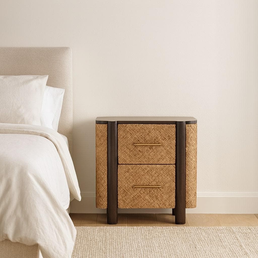 Solid Mango Wood Nightstand, 2-Drawers, Bedside Chest for Living Room/Bedroom, 38L x 50W x 50H cm, Brown | Aosom UK