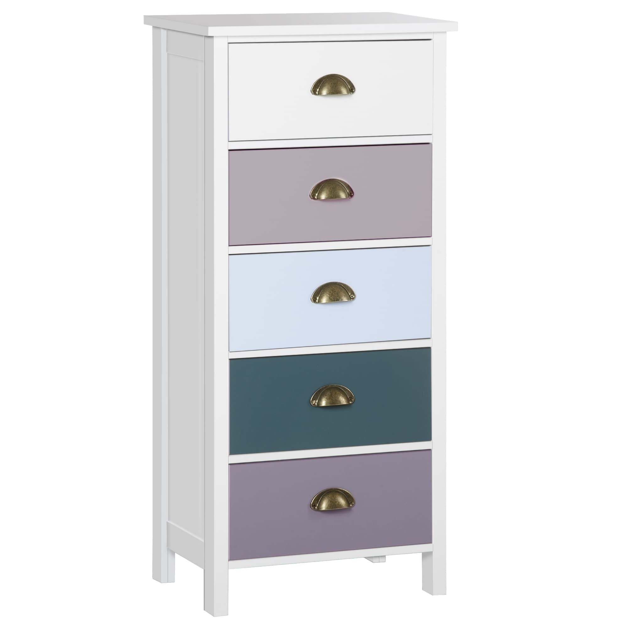 HOMCOM Chest of Drawers, 5-Drawer Dresser with Metal Handle, Slim Storage Organiser Unit for Living Room, Bedroom