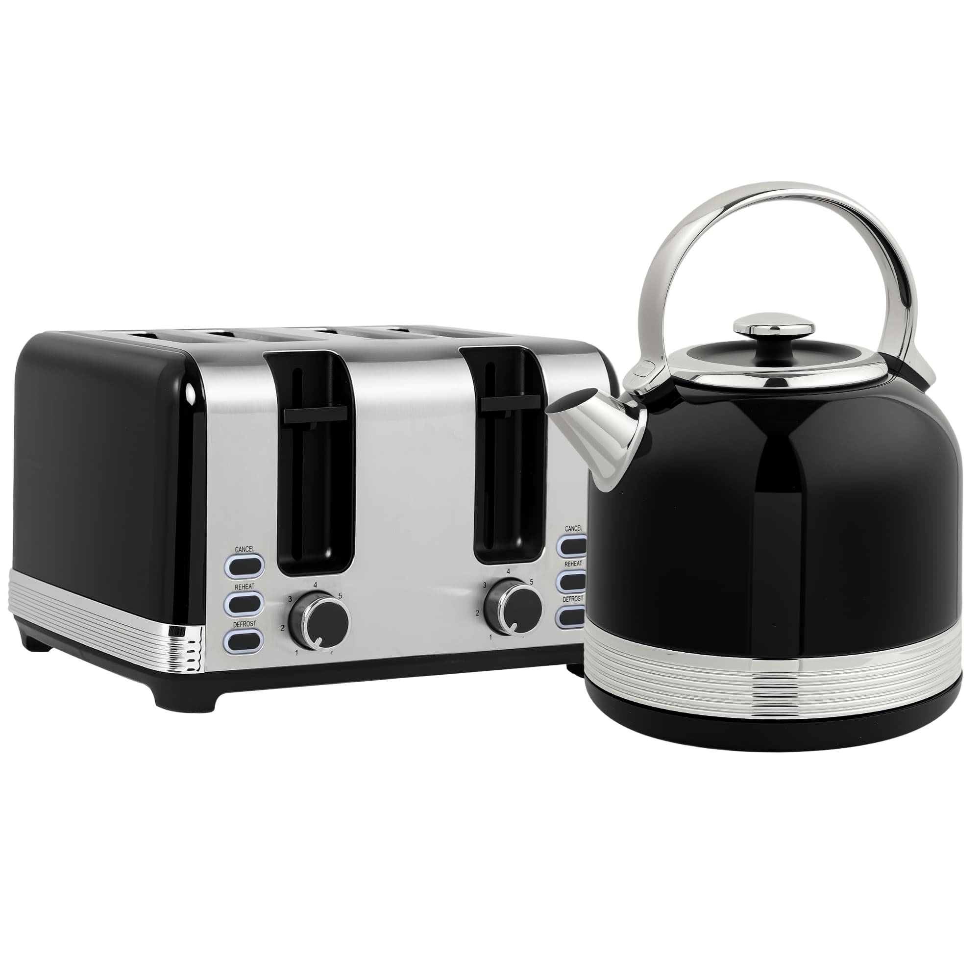 HOMCOM Polished Metal Kettle and Toaster Set - Black