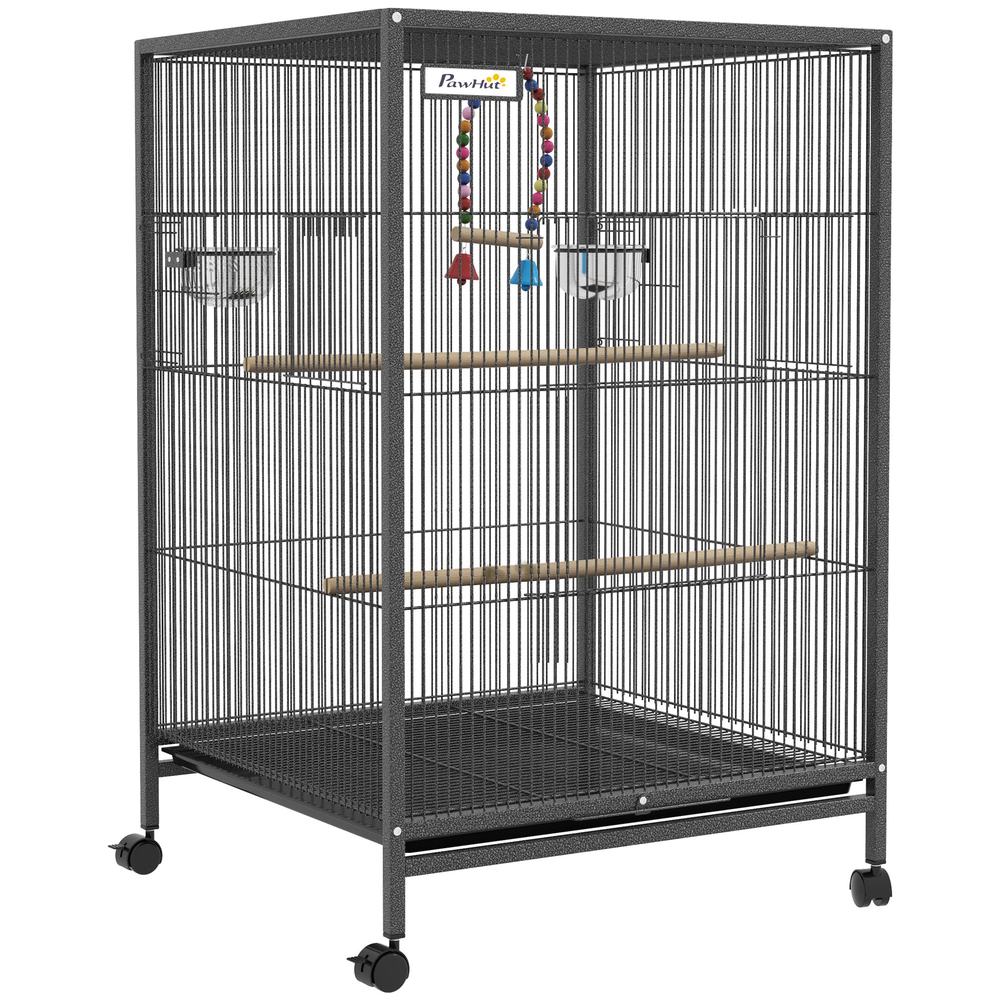 PawHut Bird Cage, Budgie Cage, with Rolling Stand, for Small Birds - Grey | Aosom UK