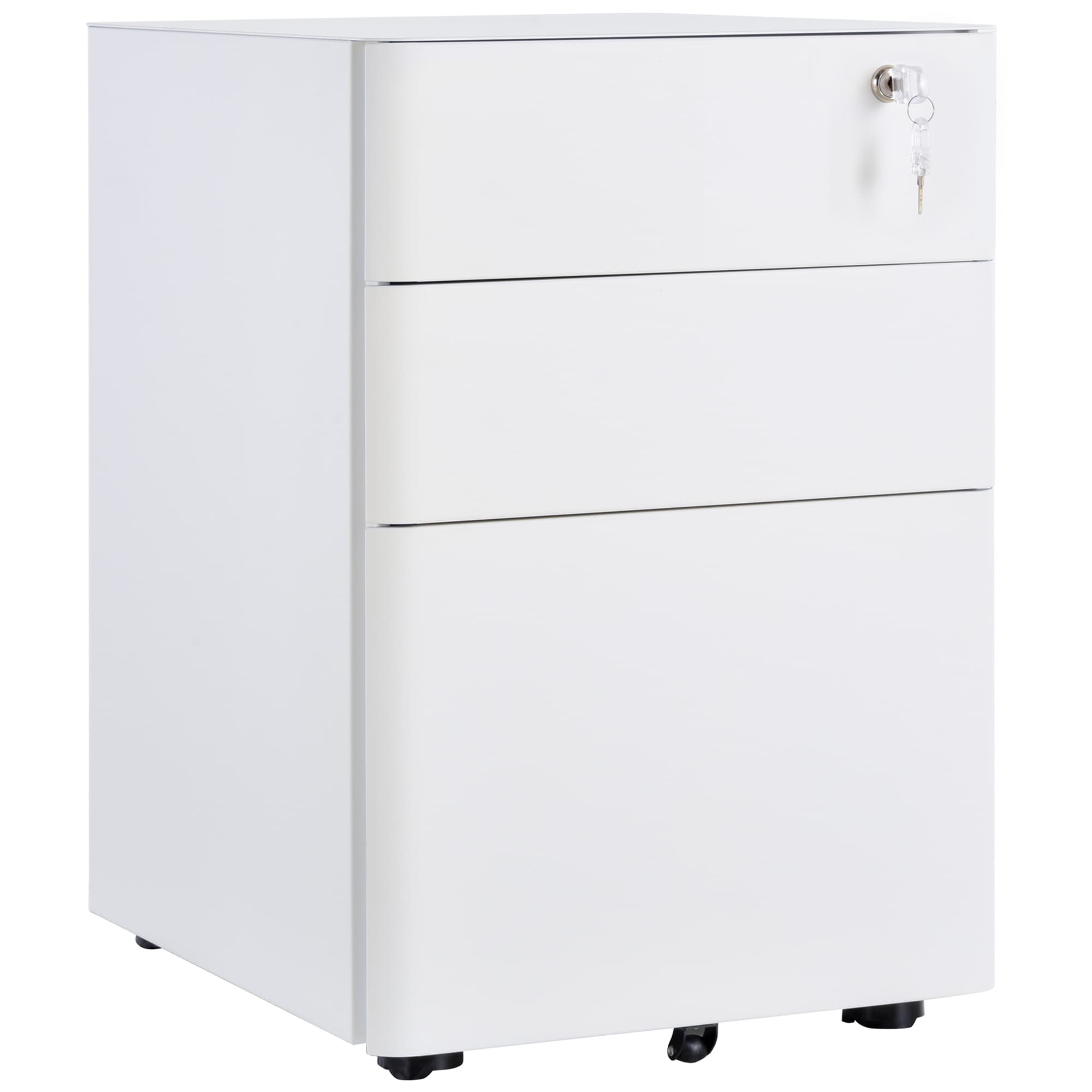 Vinsetto Fully Assembled 3 Drawer Steel Metal Filing Cabinet Lockable Rolling Vertical File Cabinet White