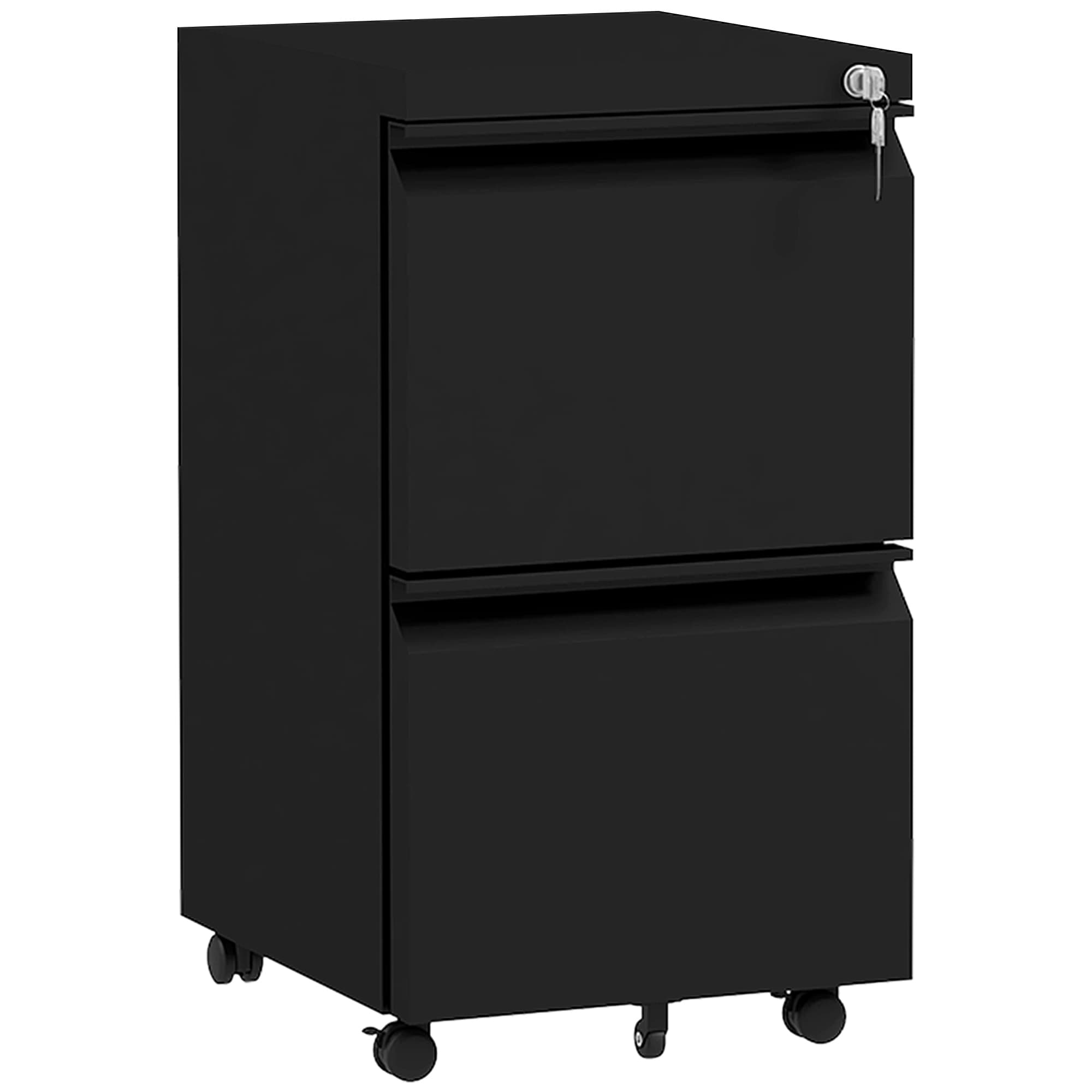 Vinsetto 2 Drawer Small Filing Cabinet on Wheels, Steel Lockable File Cabinet w/ Adjustable Hanging Bar for Letter, A4 & Legal Size, Black | Aosom UK