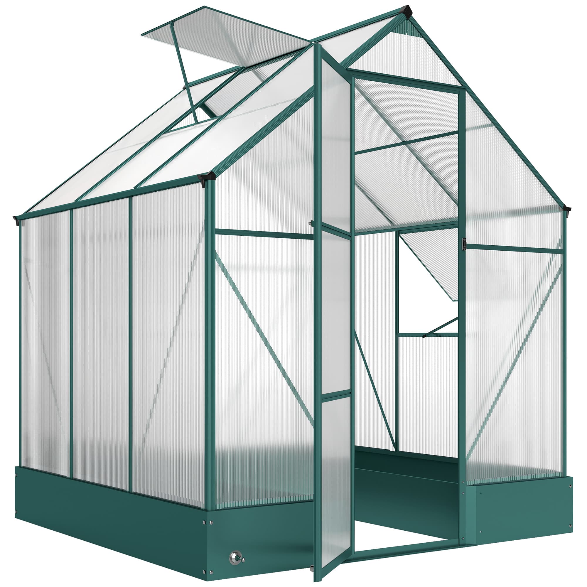 Outsunny Garden Walk in Greenhouse Polycarbonate Greenhouse with Plant Bed , Temperature Controlled Window, Foundation, 6 x 6ft | Aosom UK
