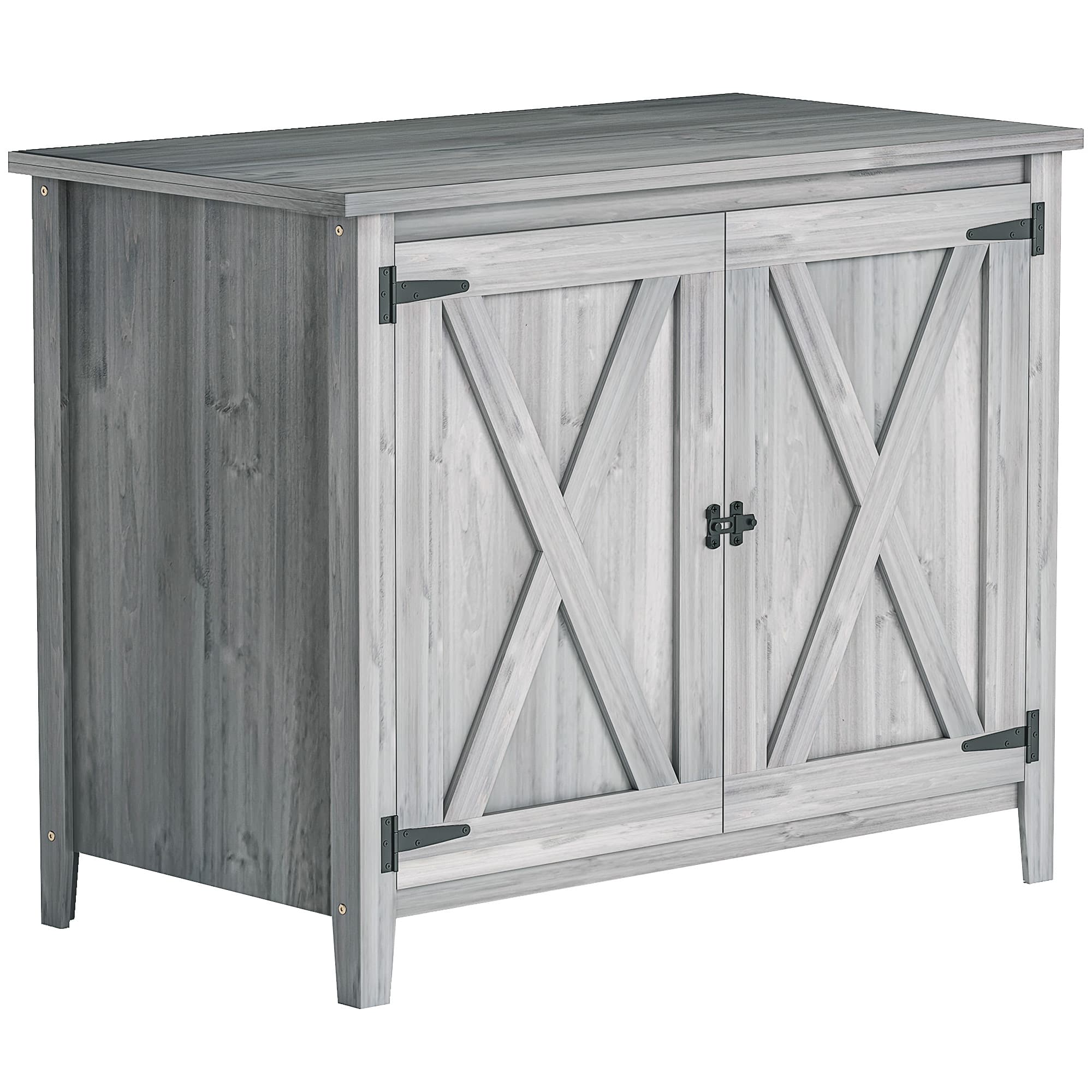 Outsunny Wooden Garden Shed, Outdoor Fir Wood Storage Shed with Shelf and Double Doors, Light Grey