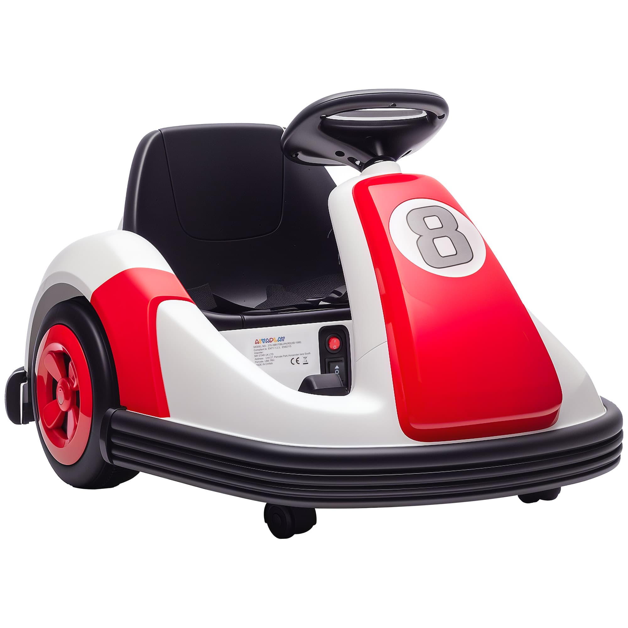 AIYAPLAY Kids Electric Bumper Car with 360° Spin, 6V Ride On Car with Music, Horn & Safety Belt, for Ages 3–8, Red | Aosom UK