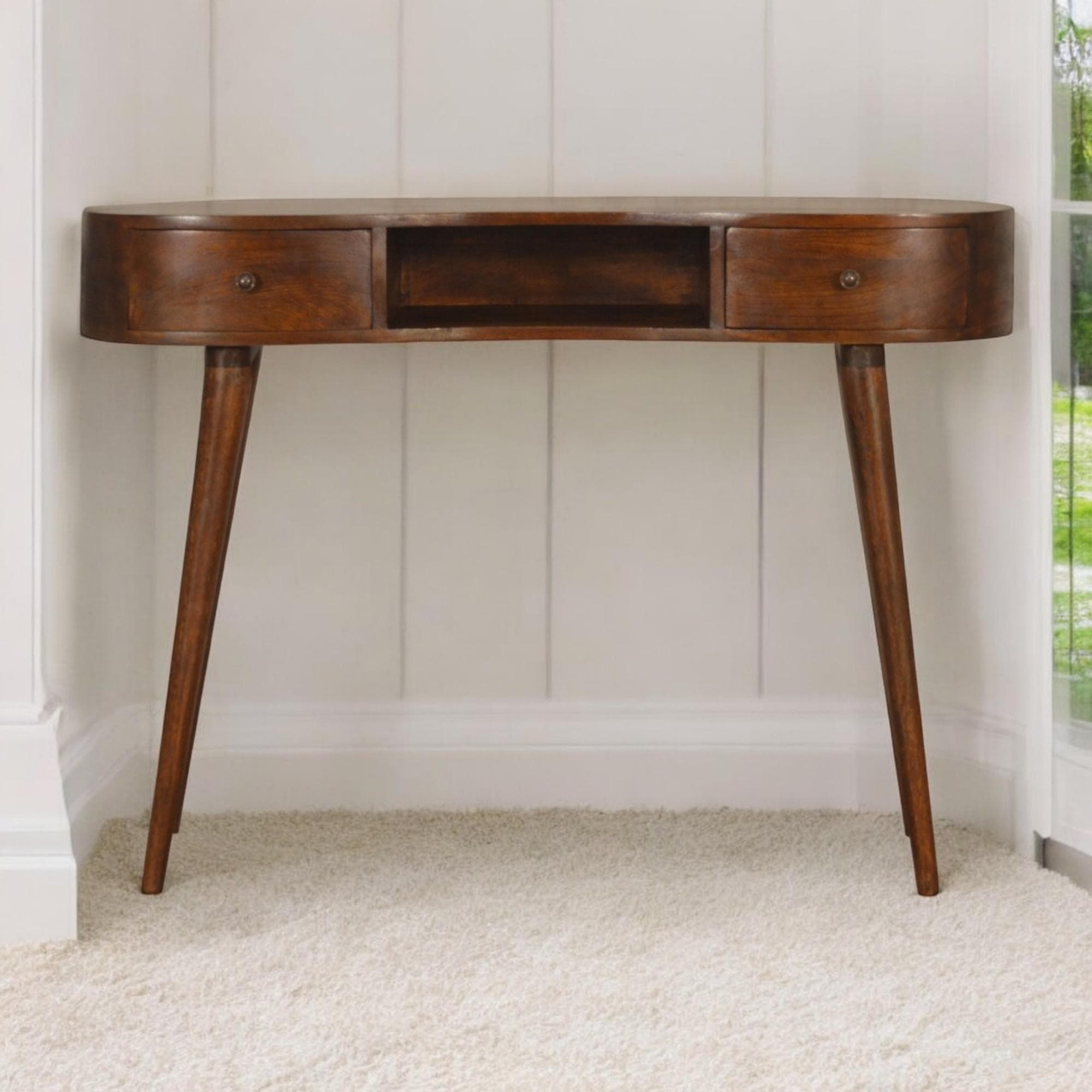 Wood Console Table with 2 Drawers & Open Slot, Durable Construction, Window Side Writing Table for Living Room & Bedroom, Brown | Aosom UK