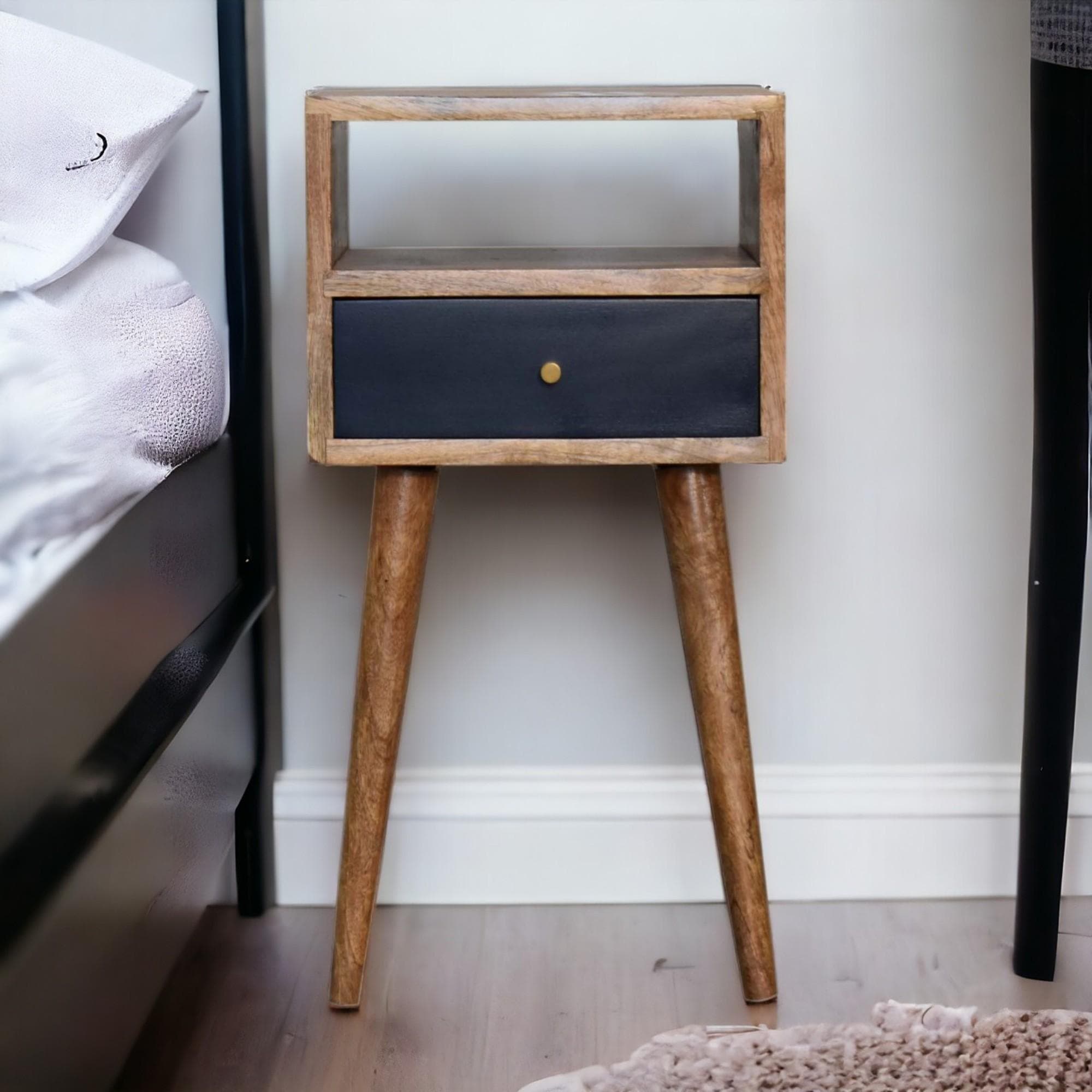 Wood Mini Bedside Table with Drawer and Open Shelf, Bedside Chest with Artisanal Finish for Bedroom, 30L x 30W x 57H cm, Brown | Aosom UK
