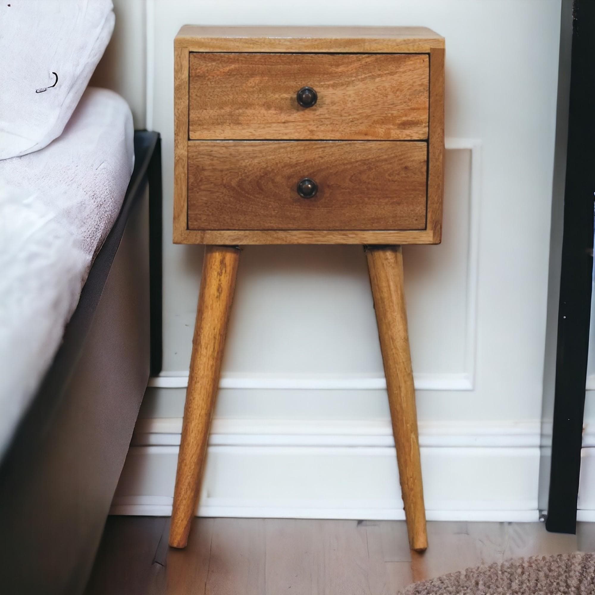 Mini Bedside Table with 2 Smooth-Gliding Drawers, Hand-finished Nightstand with Grain Pattern, 30L x 30W x 57H cm, Brown | Aosom UK