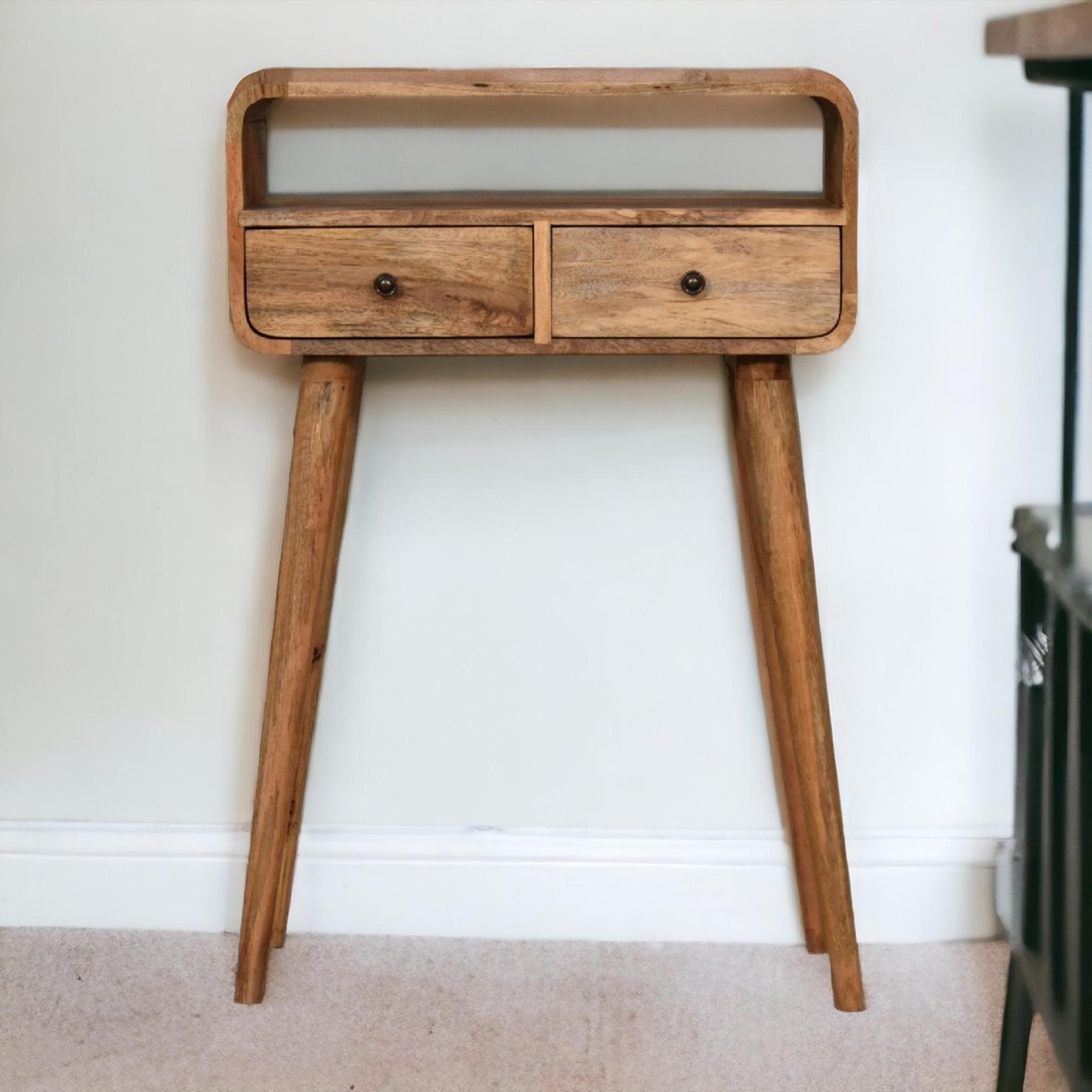 Narrow Console Table with 2 Drawers and Open Slot, Bedside Cabinet with Natural Finish | Aosom UK