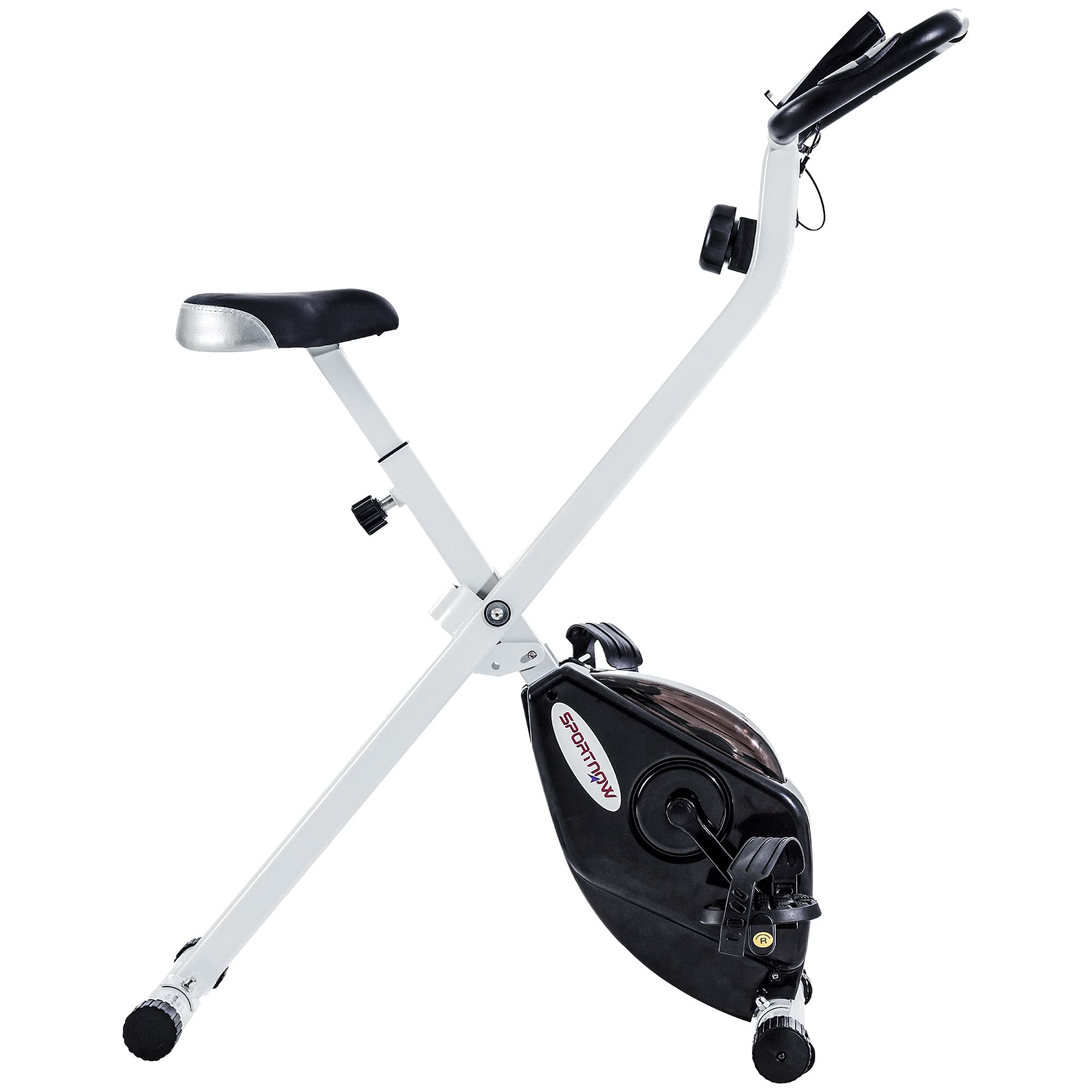 SPORTNOW Folding Exercise Bike with 8-Level Magnetic Resistance, LCD monitor Heart-Rate Sensor & Adjustable Seat for Home, Black & White | Aosom UK