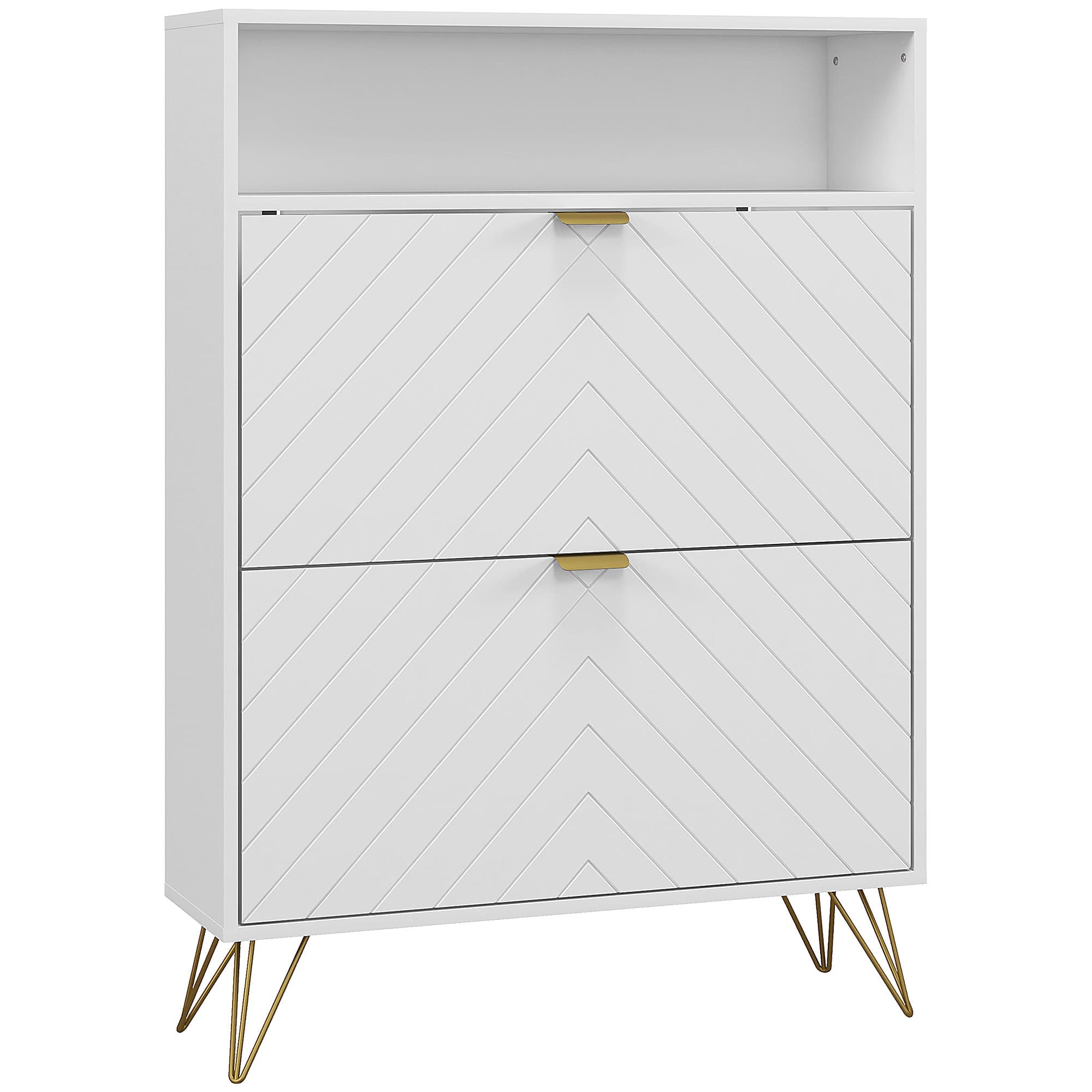 HOMCOM Modern Shoe Storage Cabinet with 2 Flip Drawers for 12 Pairs, Narrow Shoe Organizer for Entryway, Hallway, White | Aosom UK