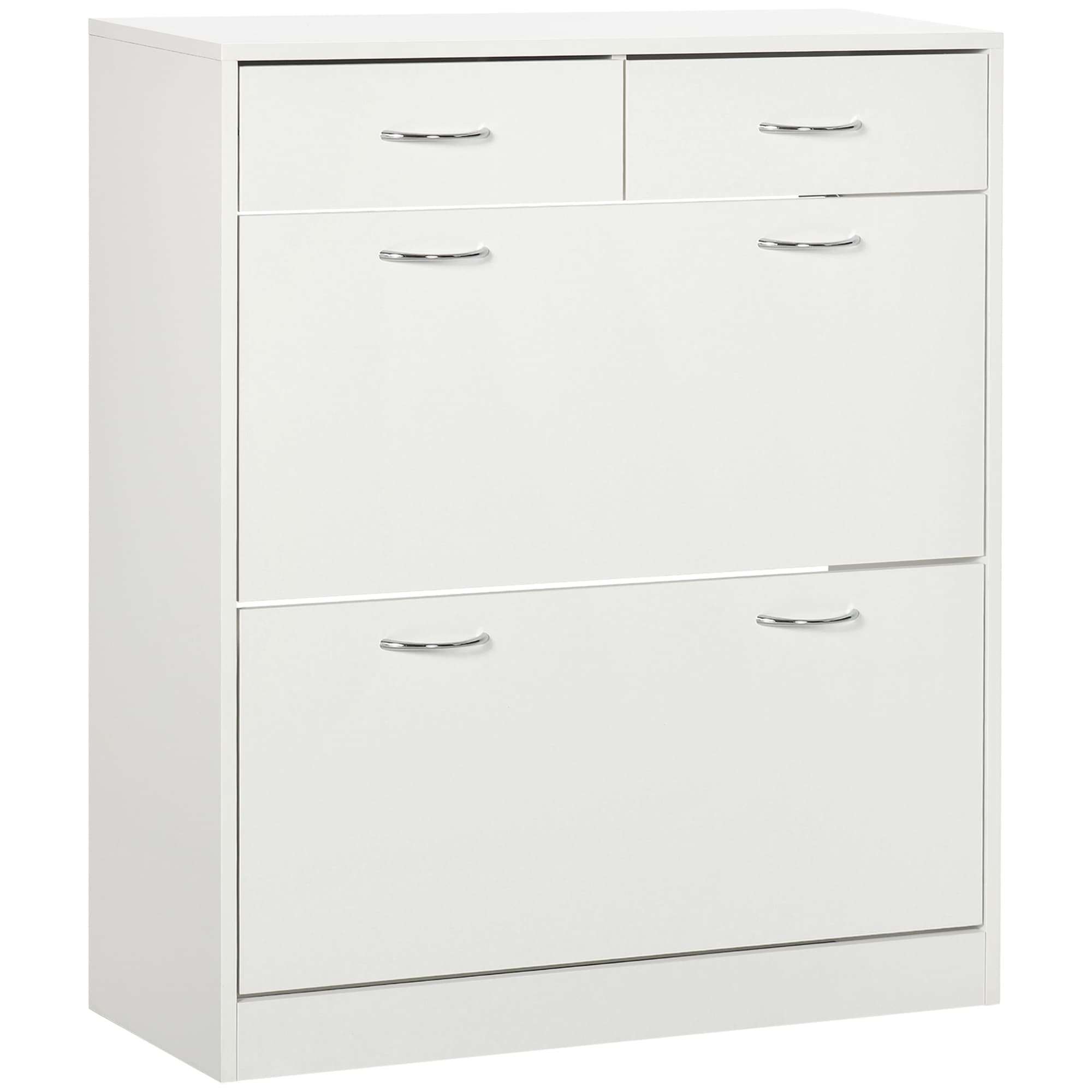 HOMCOM Shoe Cabinet Narrow Storage with 2 Flip Drawers, Adjustable Shelves, for 12 Pairs, Space Saving, White | Aosom UK