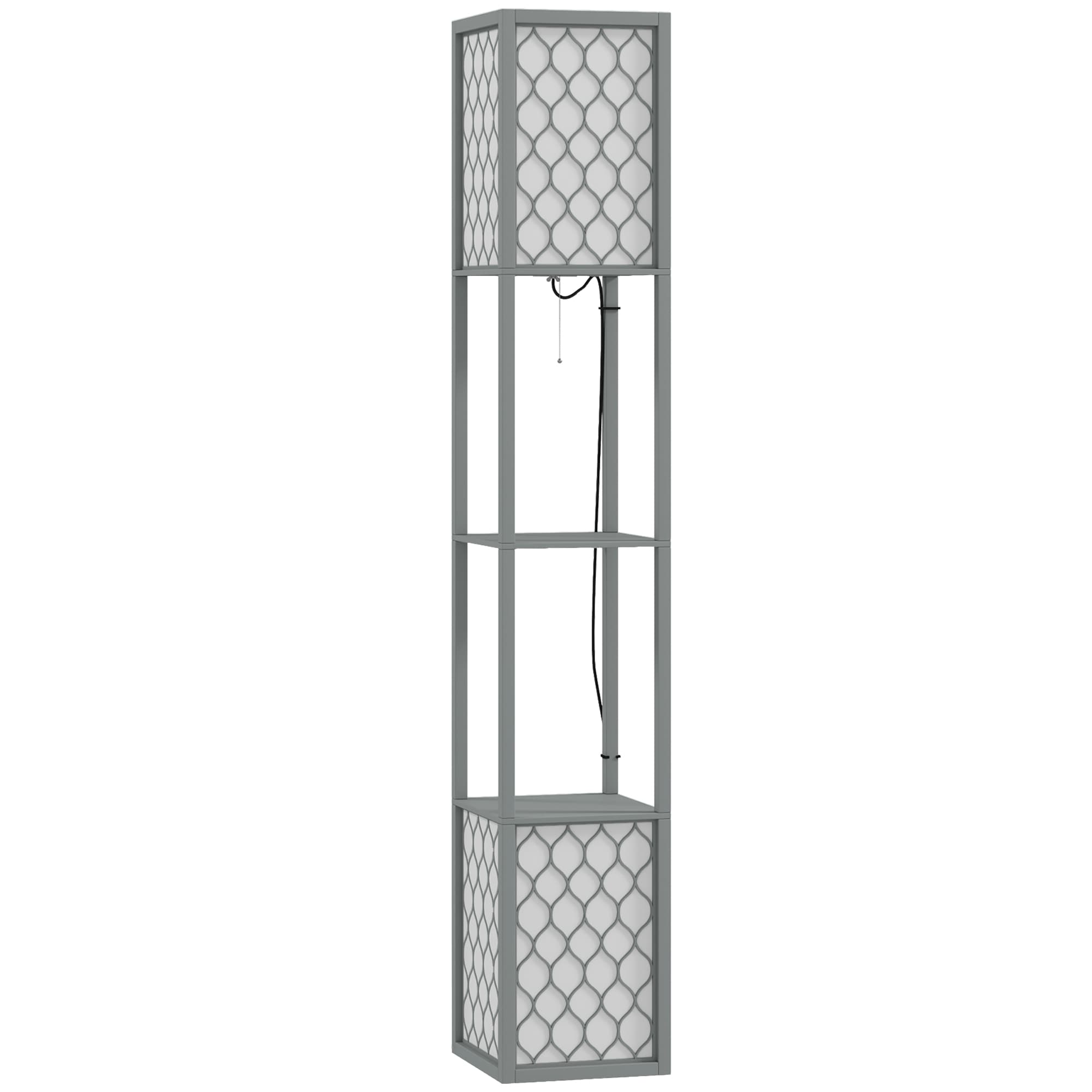 HOMCOM Floor Lamp with Shelves, Dual Light, Modern Tall Standing Lamps, with Pull Chain Switch (Bulb not Included), Light Grey | Aosom UK