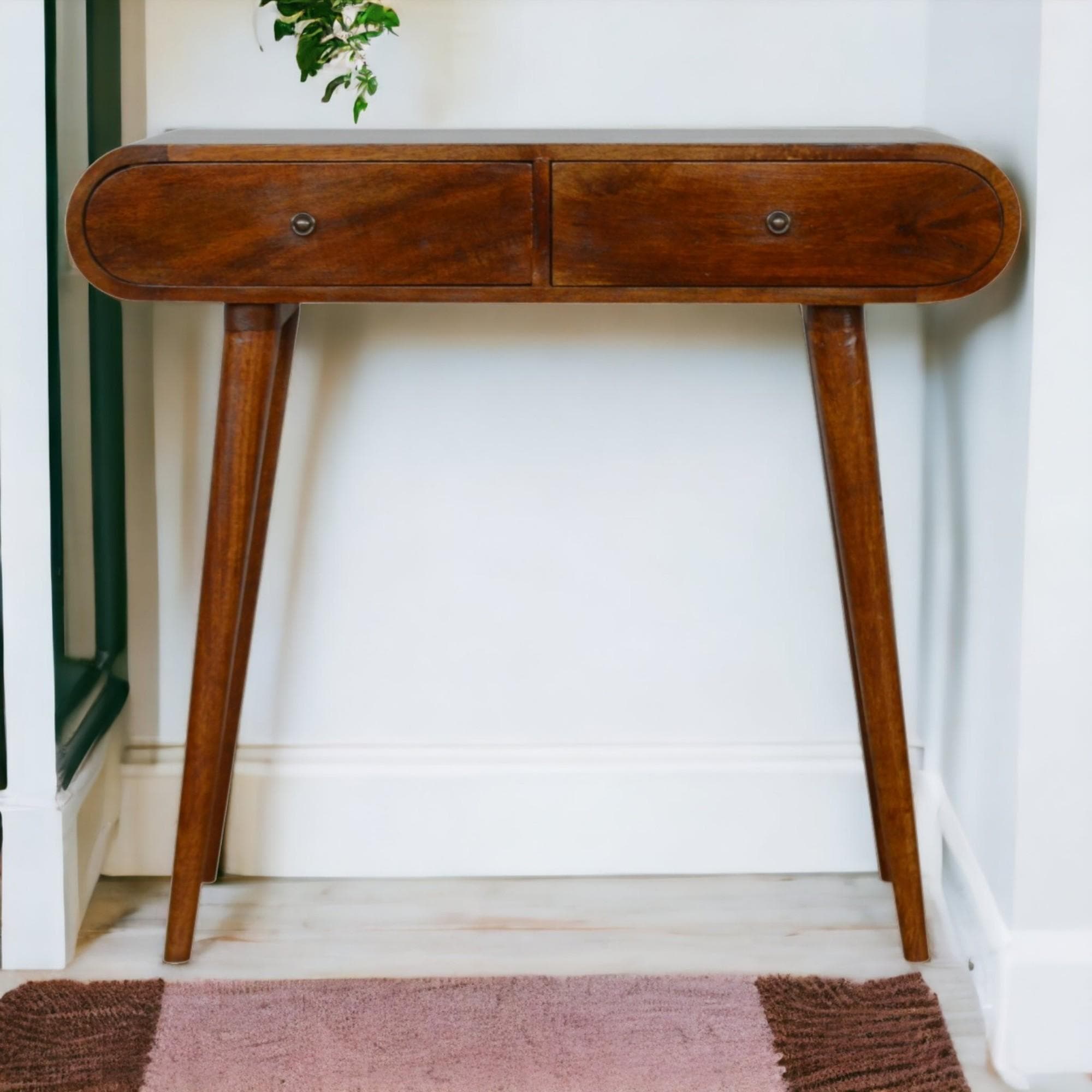 100 % Solid Mango Wood Console Table with 2 Smooth-Gliding Drawers, Desk with Deep-Penetrating Stain Finish, 35L x 90W x 78H cm, Brown | Aosom UK