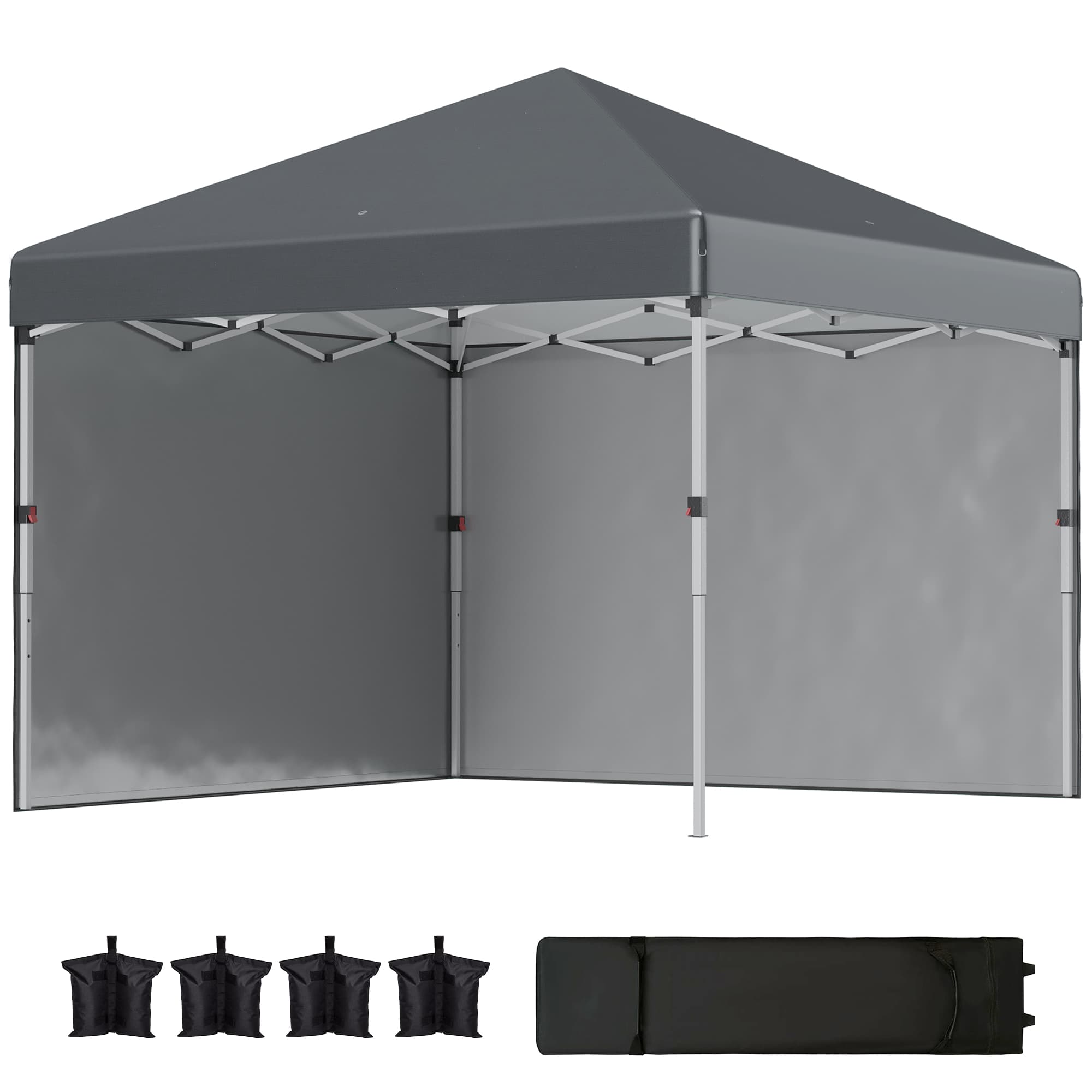 Outsunny 3x3m Pop-Up Garden Gazebo with Sides & Weight Bags, Height-Adjustable Heavy-Duty Event Party Marquee Shelter, Dark Grey | Aosom UK