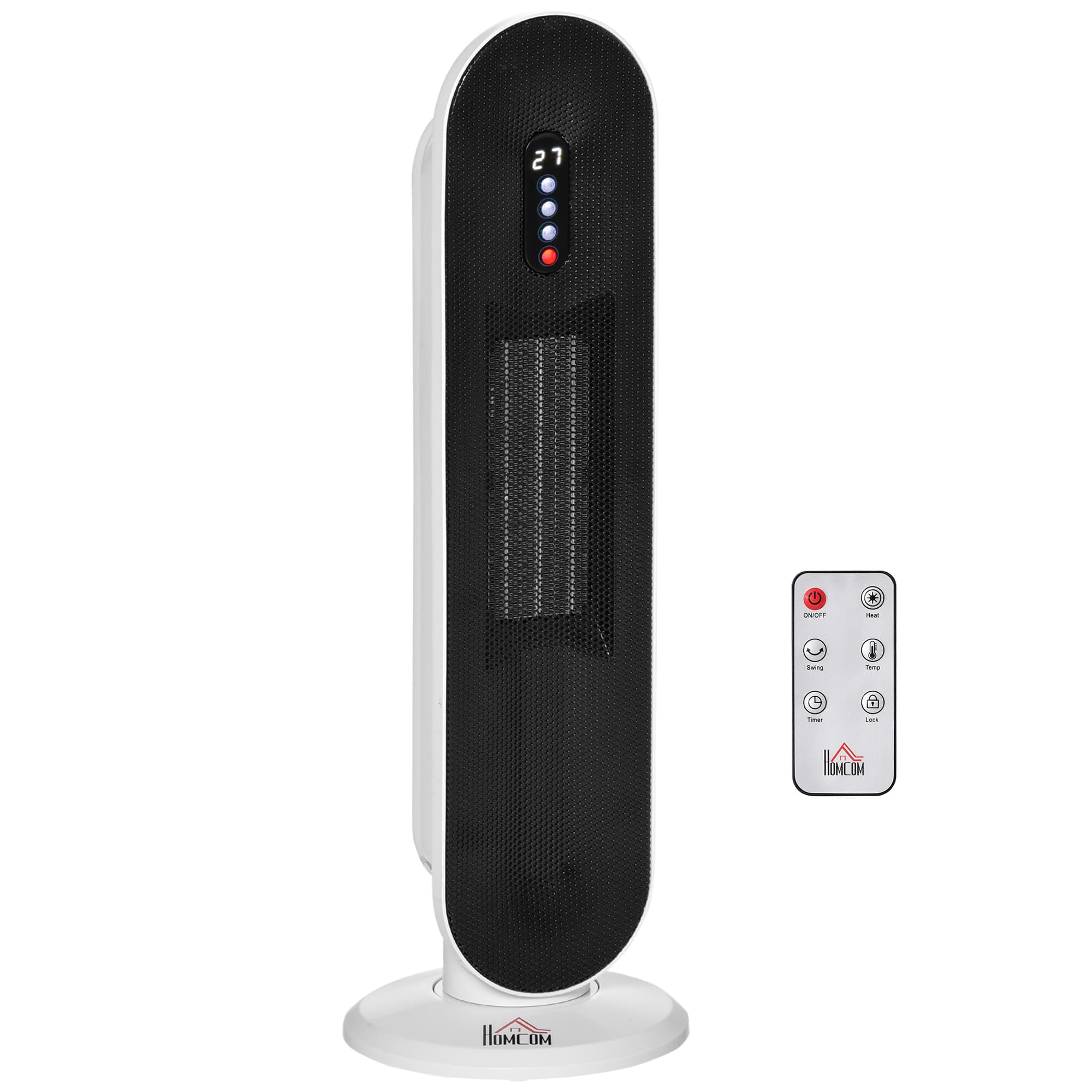 HOMCOM Tower Heater w/ 45 Degree Oscillation, Remote Control, 24H Timer, Tip-Over & Overheating Protection, 1200W/2000W, Indoor | Aosom UK