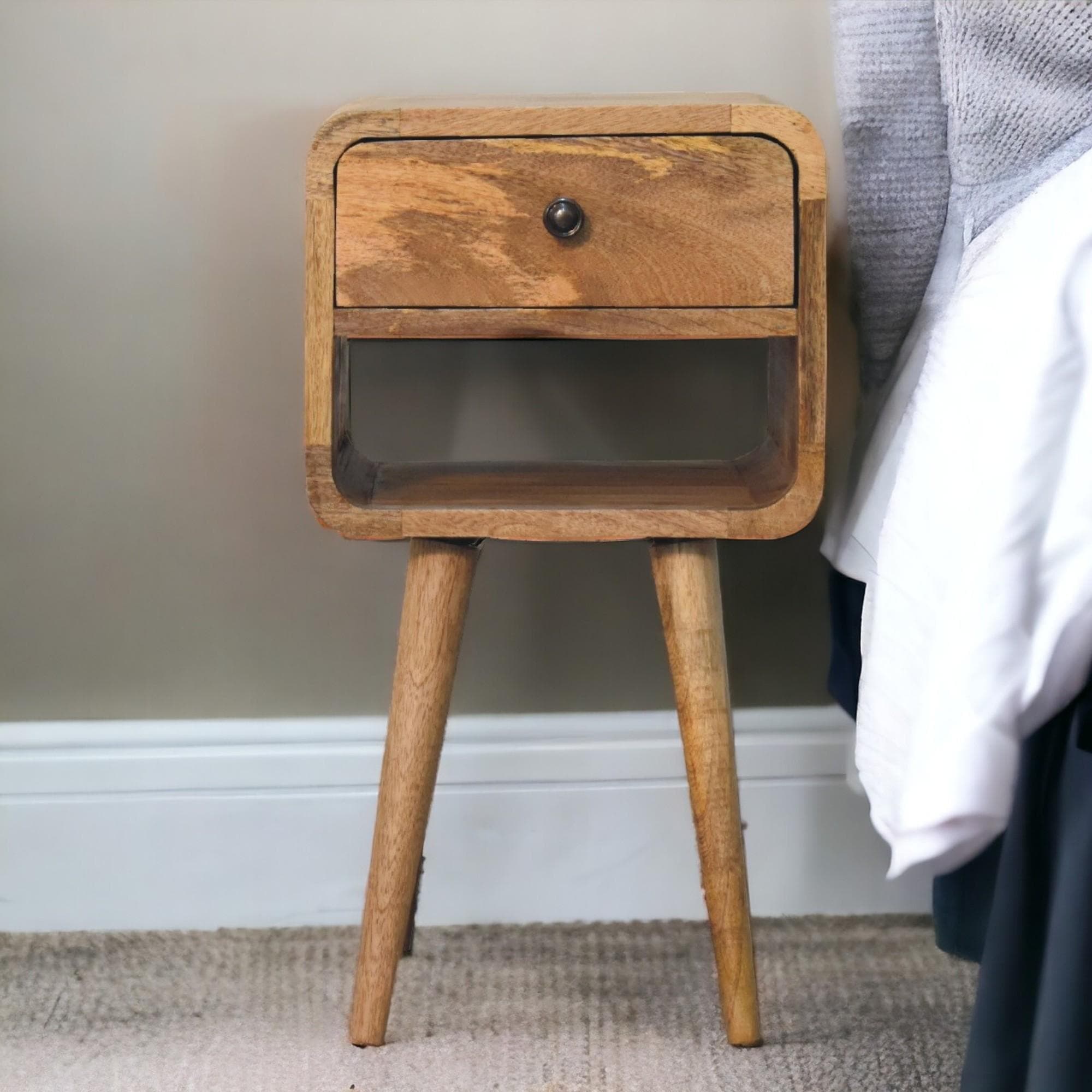 Solid Mango Wood Mini Bedside Table with Spacious Drawer and Open Slot, Hand-finished Desk with Unique Grain, 30L x 30W x 55H cm, Brown | Aosom UK