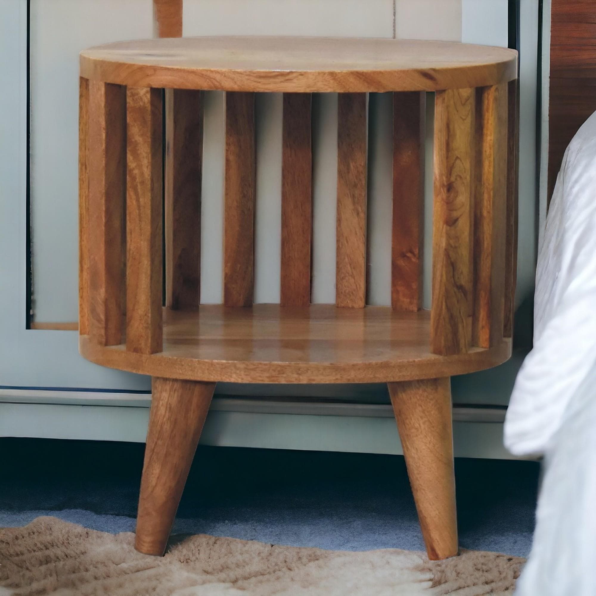 Ariella 100% Solid Mango Wood Single-Shelf Bedside Table with Nordic Legs, Hand-finished Desk with Open Shelf, 26L x 36W x 40H cm, Brown | Aosom UK