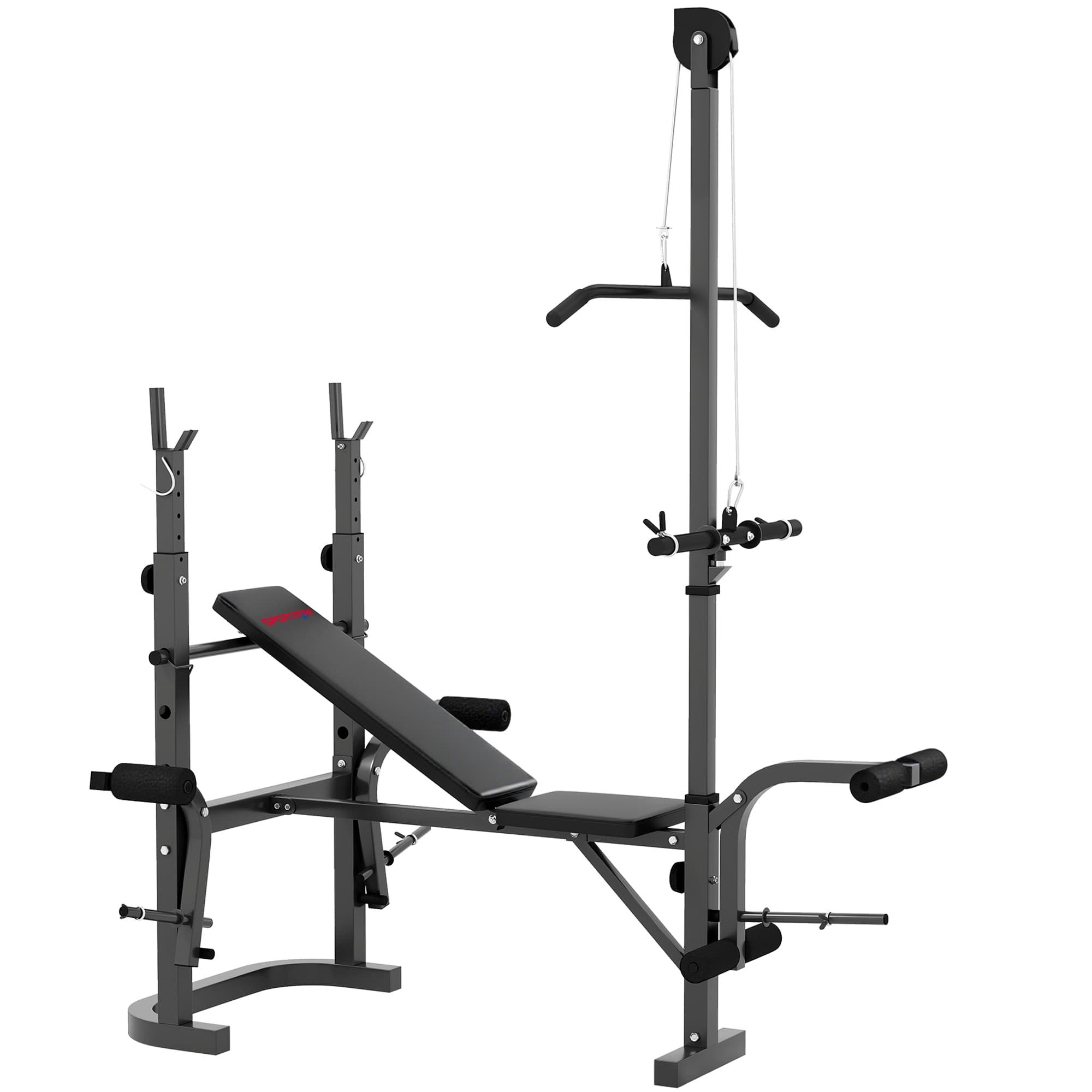 SPORTNOW Adjustable Weight Bench with Bench Press Rack, Preacher Curl Bench, Leg Extension and Lat Pull Down Machine, Incline or Flat Workout Bench for Home Gym Strength Training Weight Lifting
