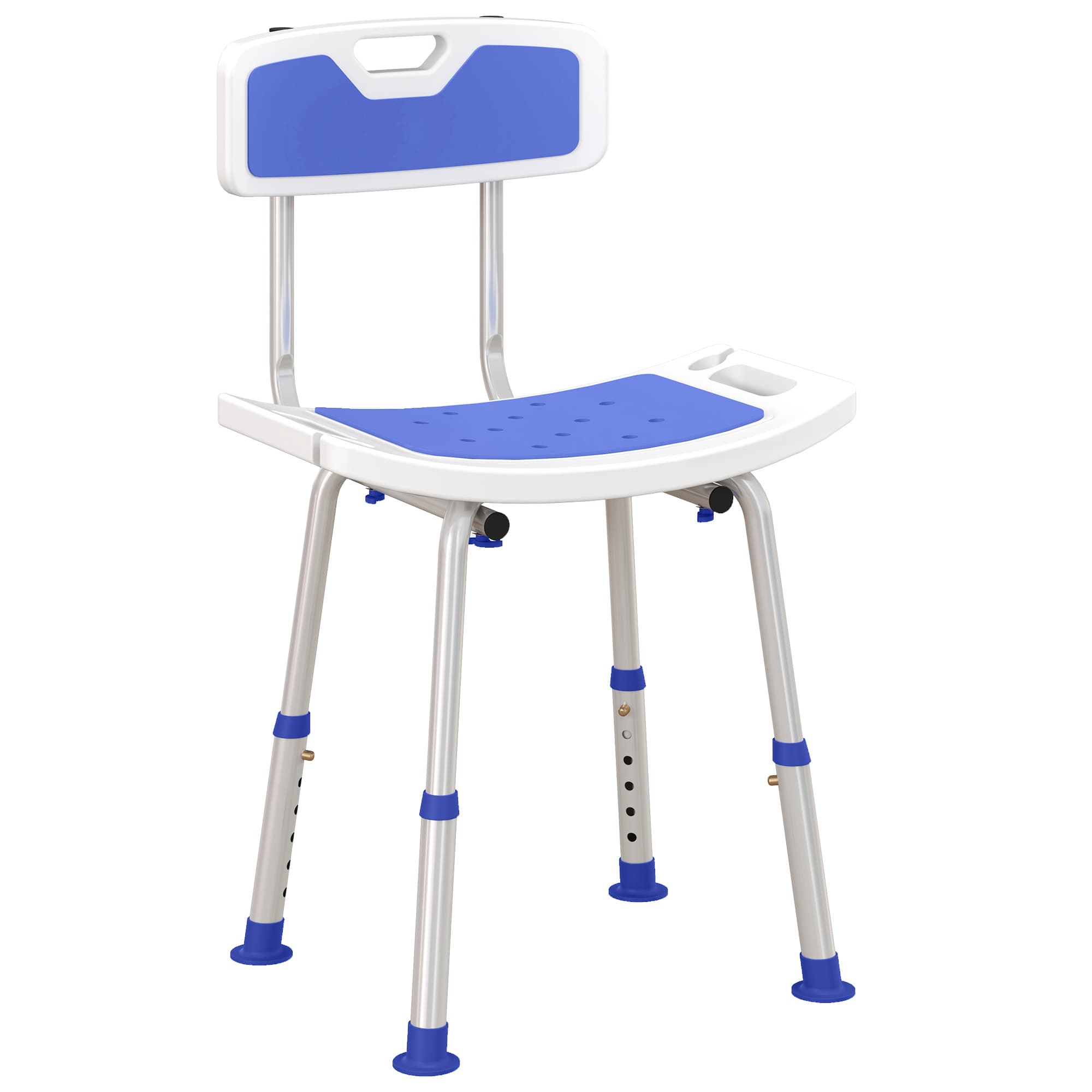 HOMCOM Shower Stool with Backrest, Height Adjustable Shower Chair with Anti-slip Foot Pads, Shower Head Holder, Blue | Aosom UK
