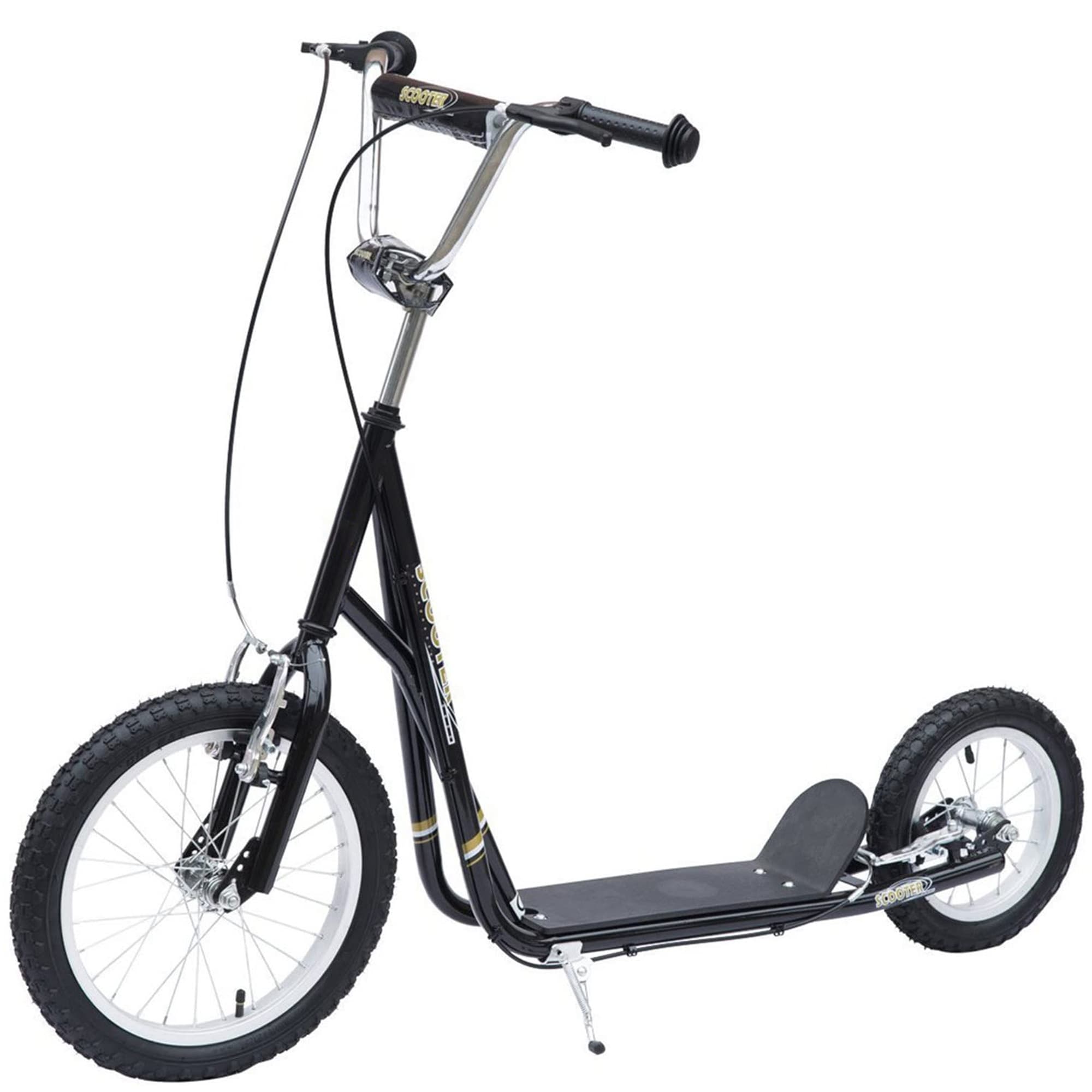 HOMCOM Teen Push Kick Scooter for Kids with Rubber Wheels, Adjustable Handlebar & Dual Brakes, Kickstand, for Ages 5+, Black | Aosom UK