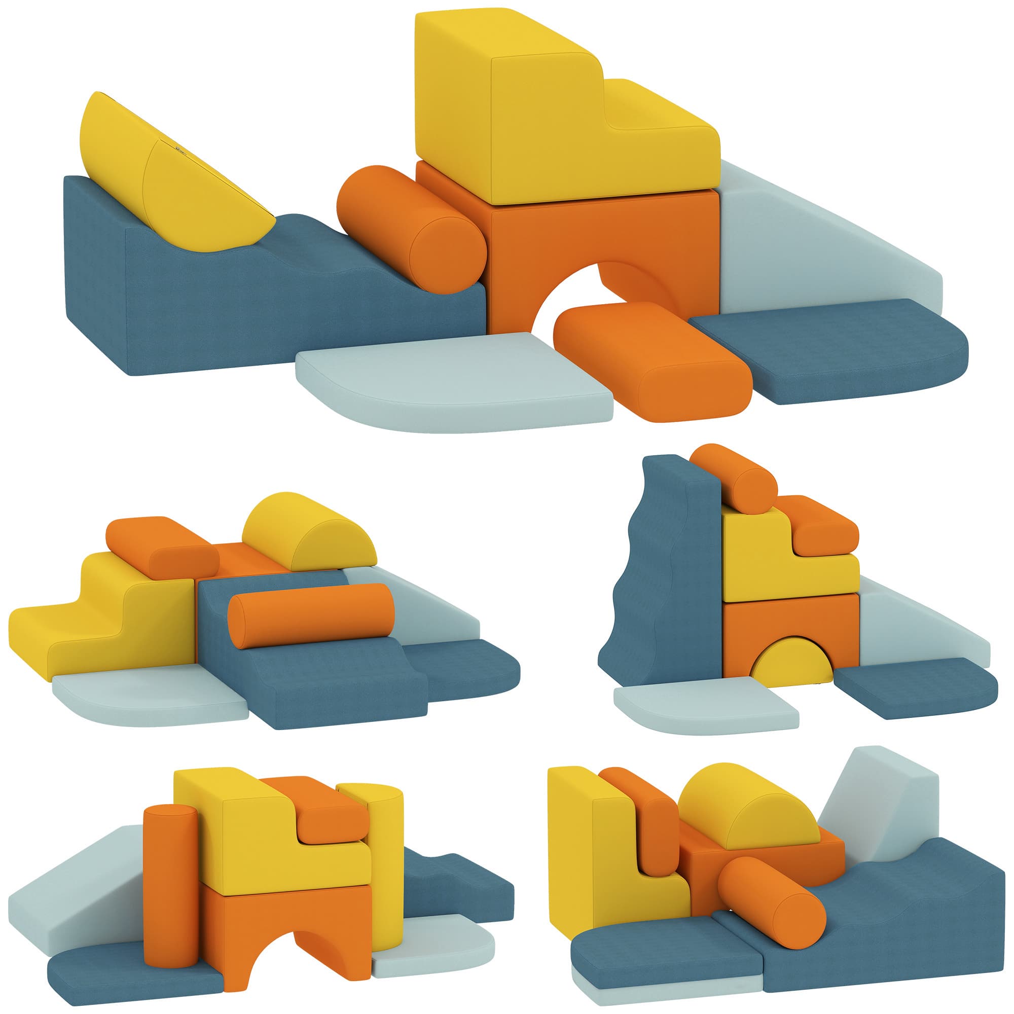 AIYAPLAY 9-Piece Soft Play Set, Kids Soft Play Foam Blocks with Detachable Cover for Climbing and Crawling