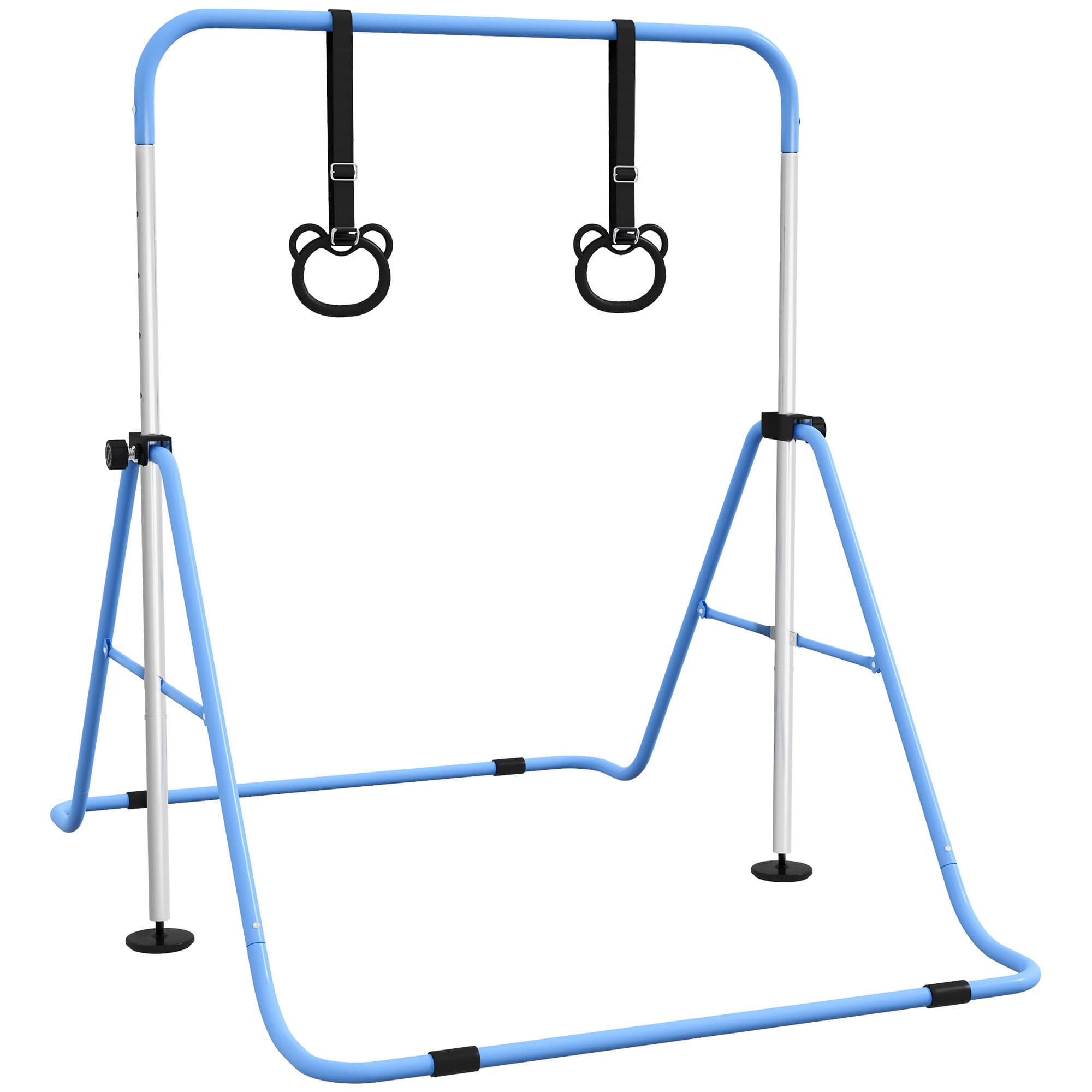 HOMCOM Adjustable Height, Foldable Kids Gymnastics Bar w/ Non-Slip Mats, for 3+ Years, Blue | Aosom UK