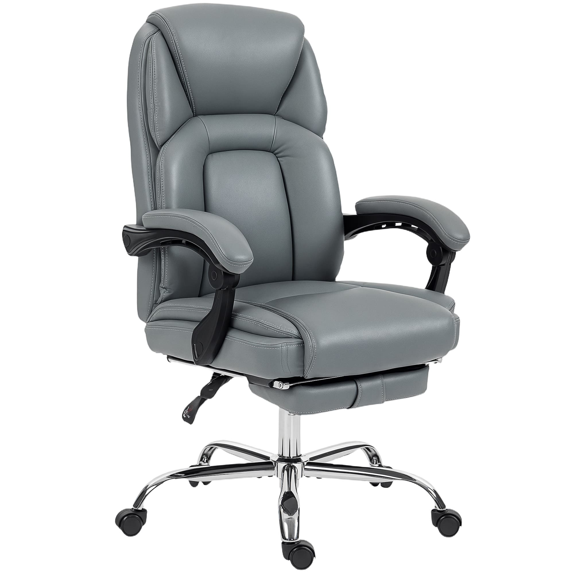 HOMCOM Faux Leather Reclining Office Chair, with Footrest - Grey thumbnail 2