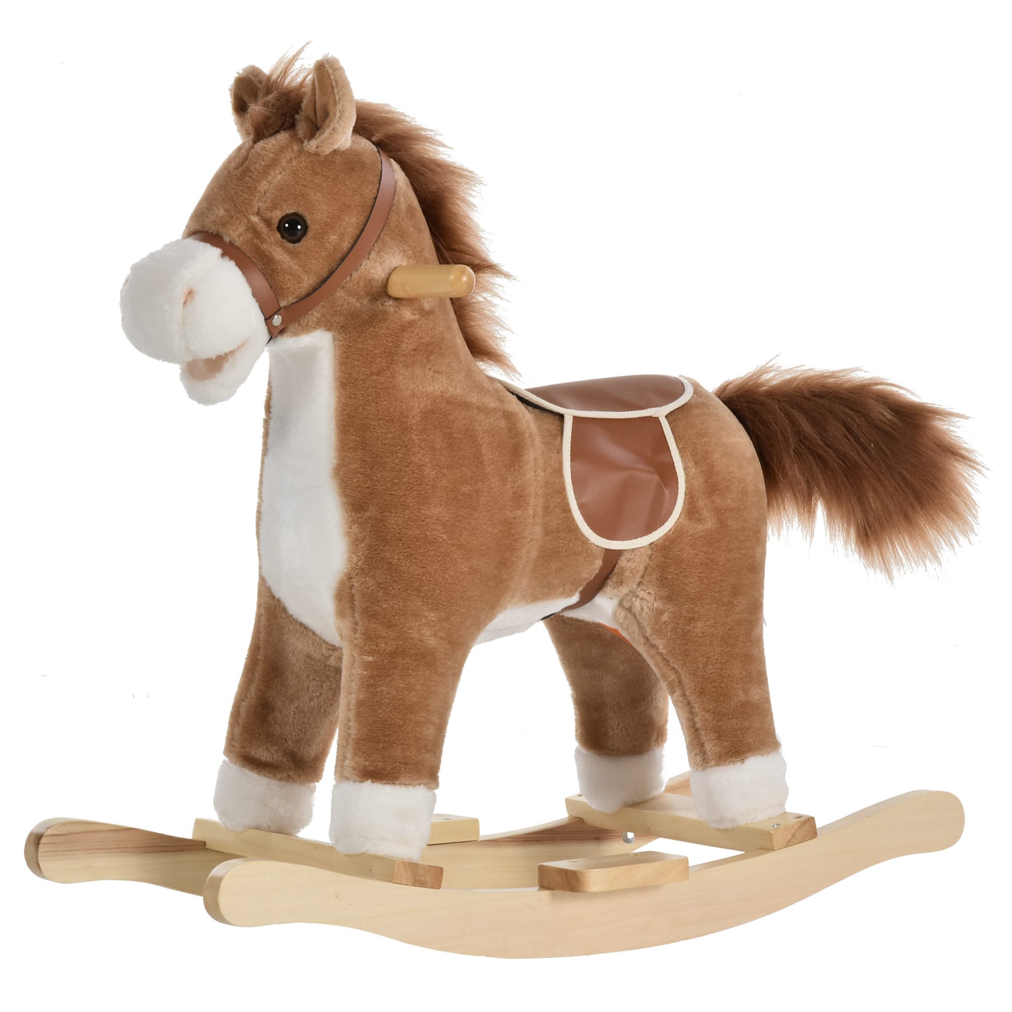 HOMCOM Kids Ride On Plush Rocking Horse w/ Sound Brown