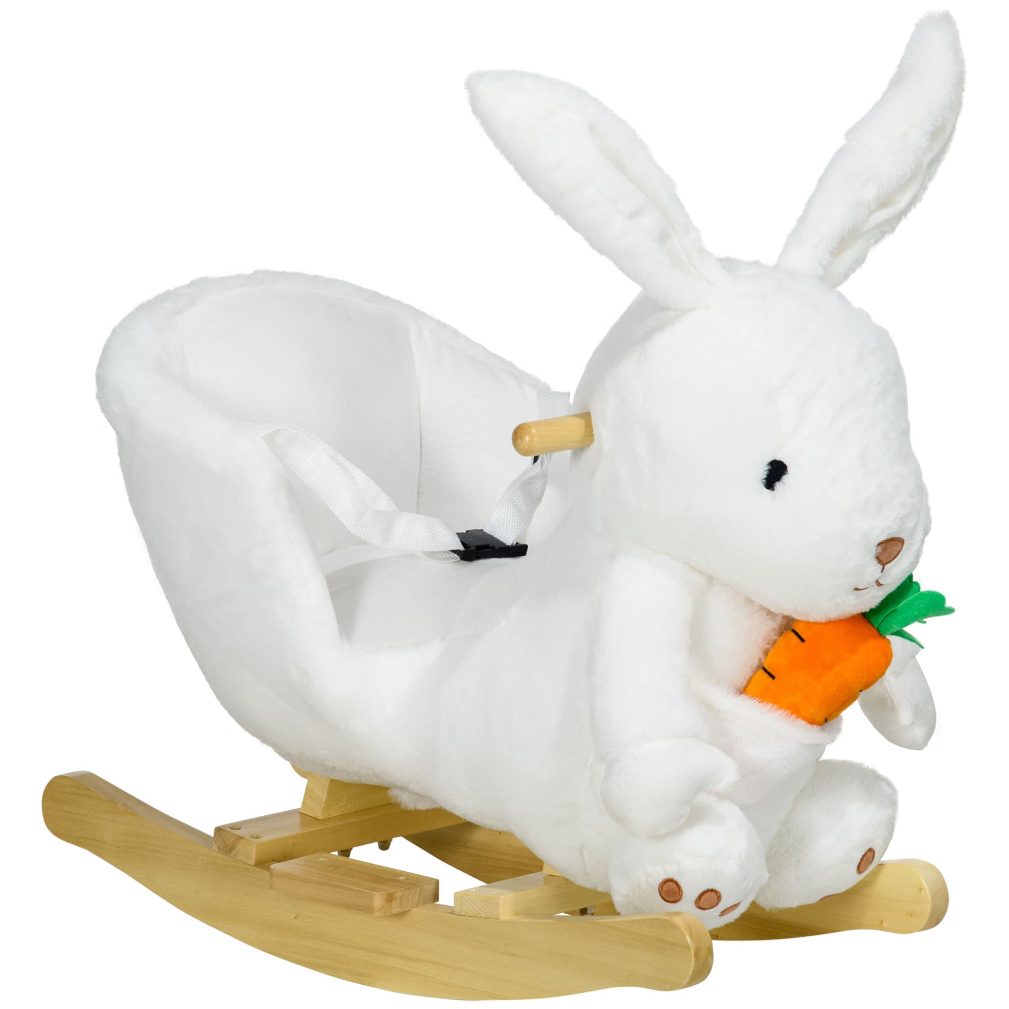 HOMCOM Kids Rocking Horse, Plush Rocking Chair Rabbit Shape w/ Safety Harness, Realistic Sound, Foot Pedals, for Toddler Aged 18-36 Months | Aosom UK