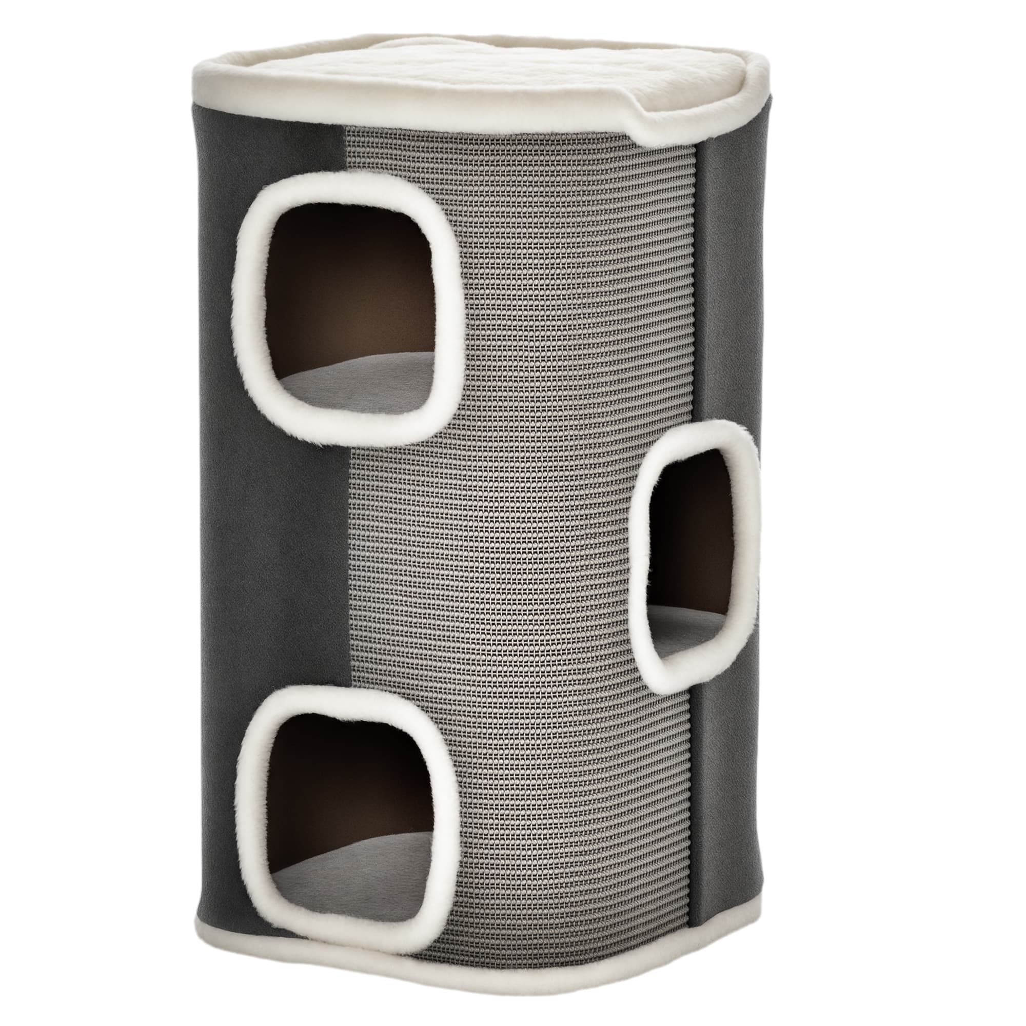 PawHut Cat Barrel Kitten Tree Tower Sisal Scratching Pet Furniture Climbing Frame Cozy Platform Soft Plush & Lamb Fleece Grey