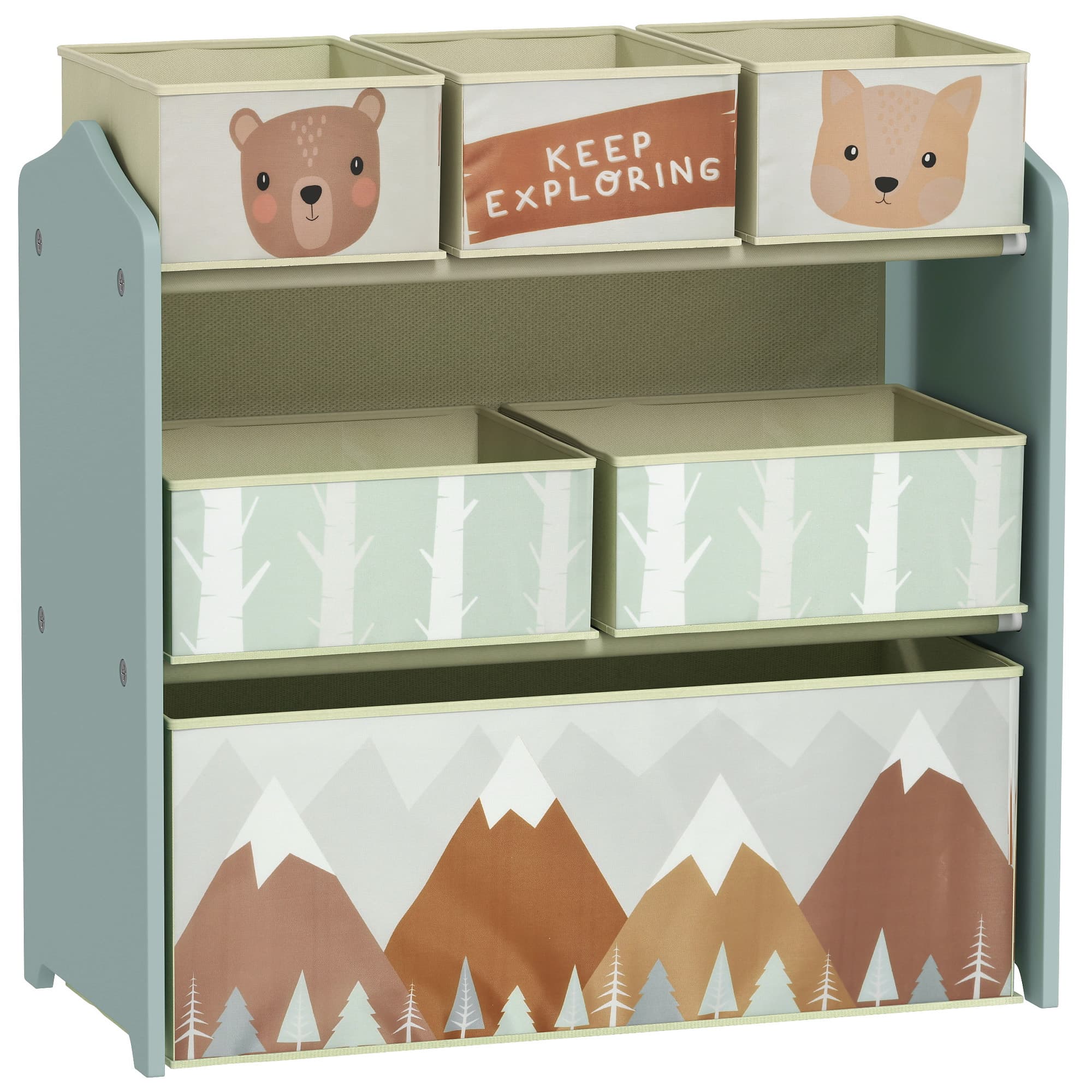 ZONEKIZ Children's Toy Storage Unit with 6 Fabric Bins, Organiser for Bedroom, Nursery, Green | Aosom UK