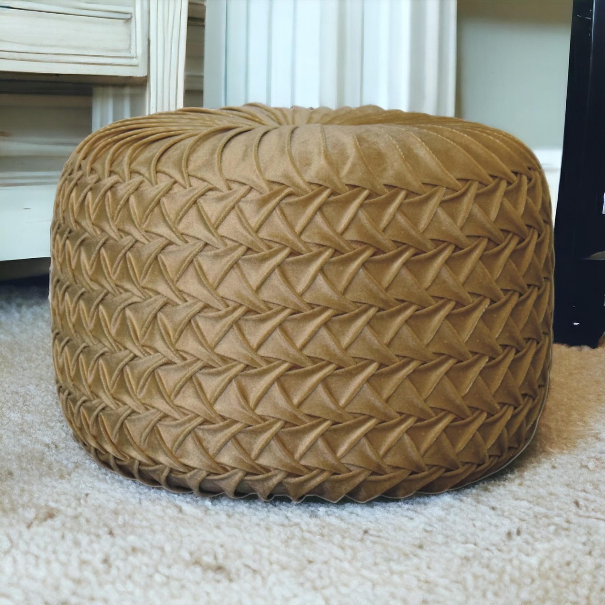 Handcrafted Velvet Pouffe with Deep-Buttoned Diamond Tufting, Opulent Upholstery, Footstool for Living Room, 46L x 46W x 33H cm, Ochre | Aosom UK