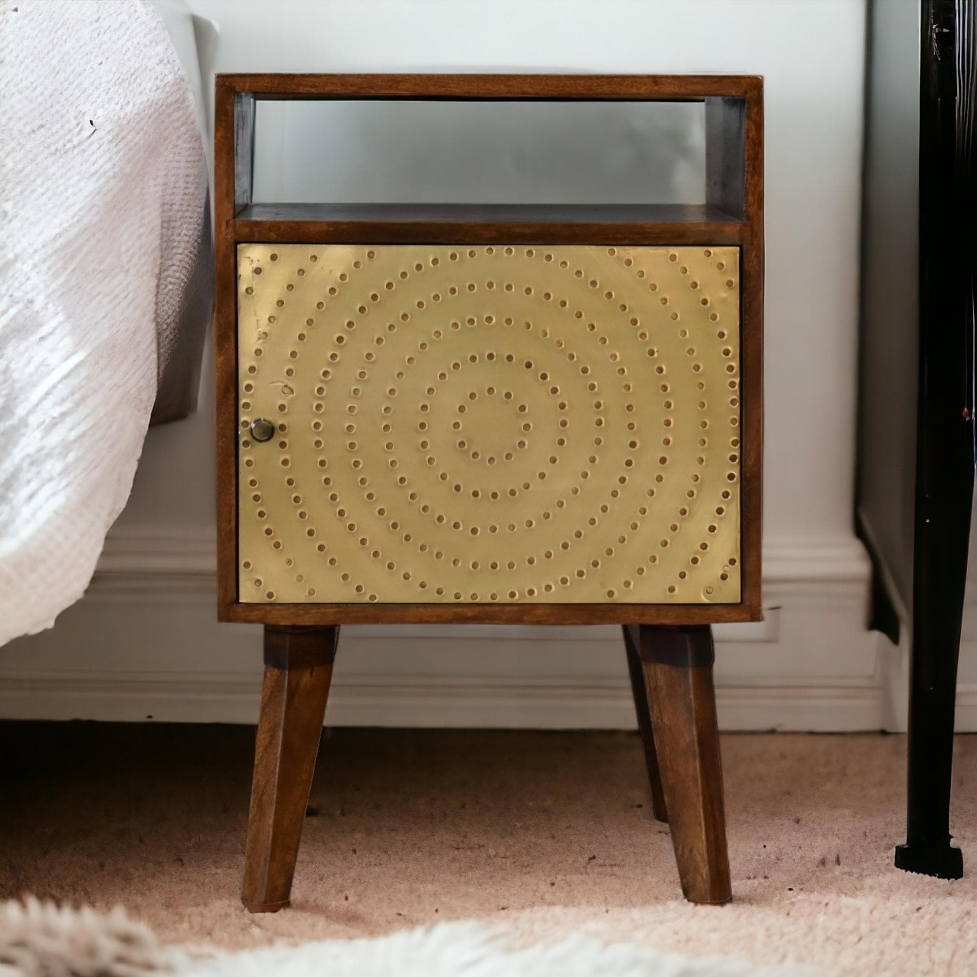 Solid Mango Wood Bedside Table with Open Slot and Storage, Handcrafted Sustainable Desk with Nordic Legs, 35L x 40W x 60H cm, Brown | Aosom UK