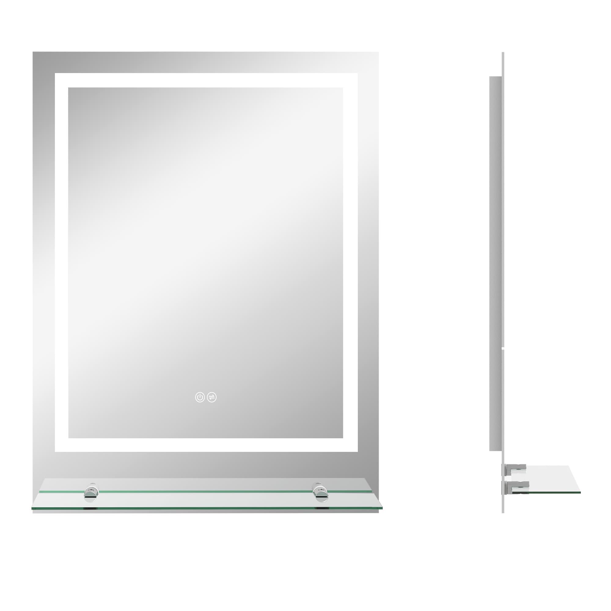 kleankin Illuminated Vanity Mirror: Smart LED Lighting, Anti-Fog, Shelving, 3 Colour Modes, 80x60cm | Aosom UK