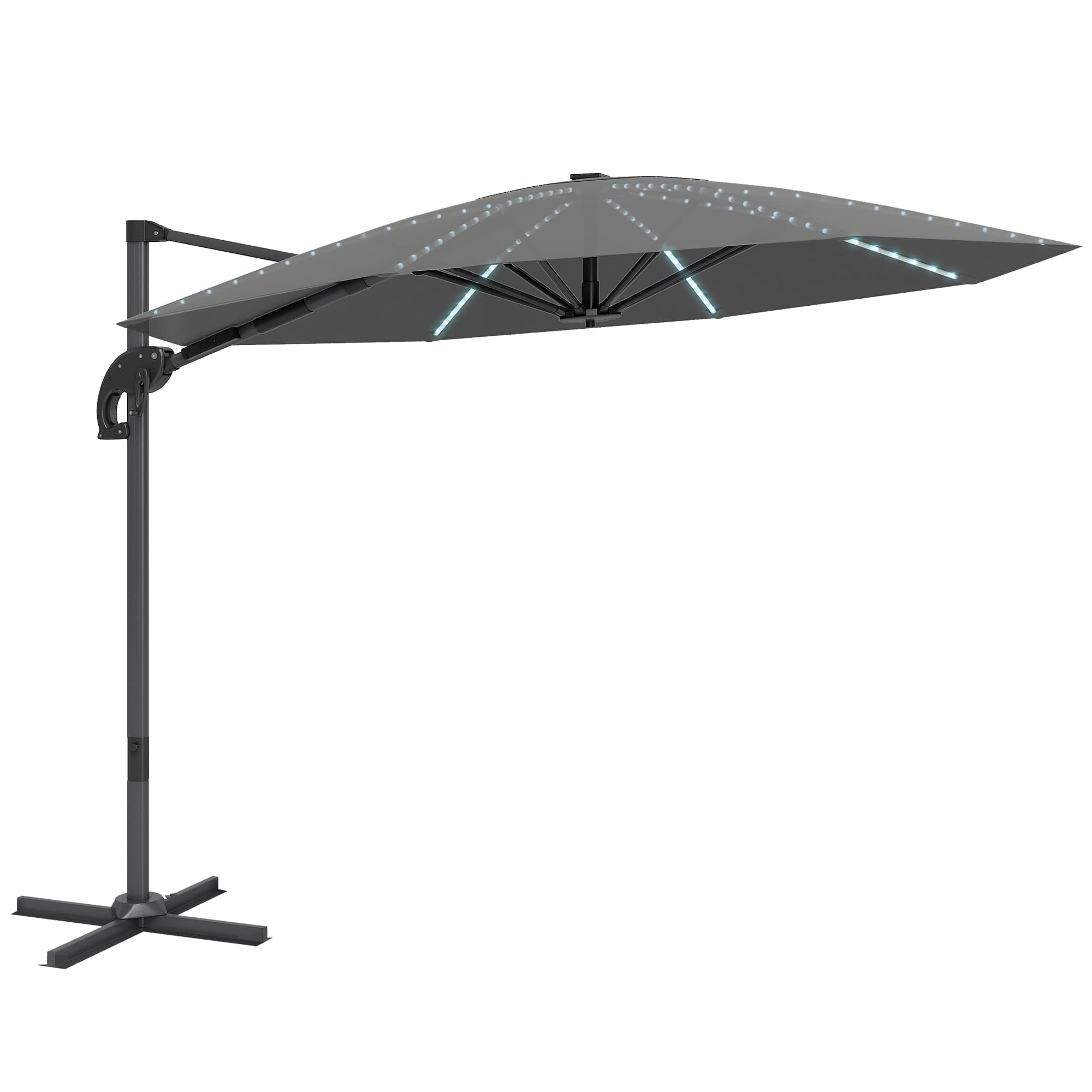 Outsunny 3m Cantilever Garden Parasol, UPF 50+ Parasol Umbrella 360° Rotation with Strong Ribs, Crank Handle, Dark Grey | Aosom UK
