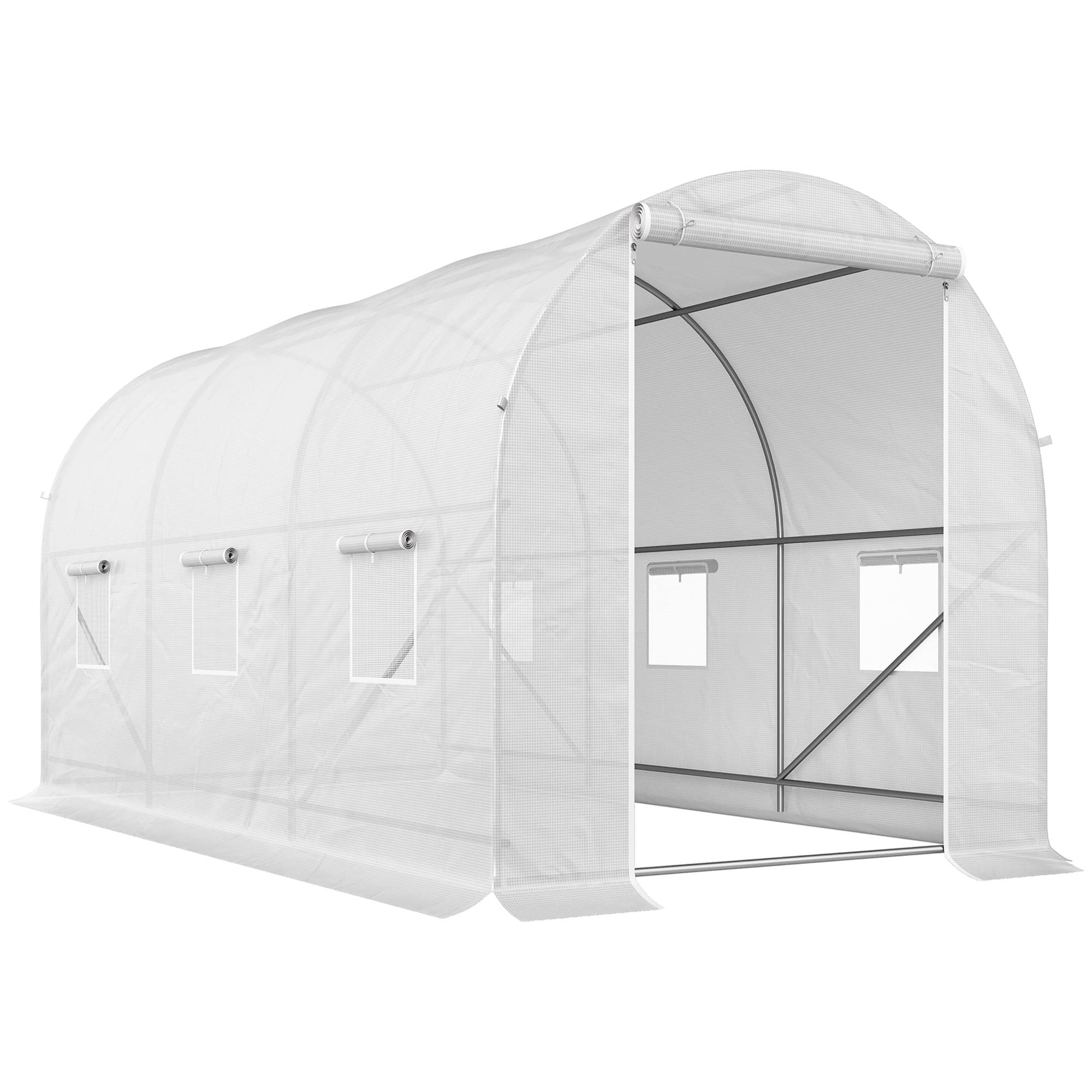Outsunny 3.5 x 2 x 2 m Tomato Greenhouse, Polytunnel Gardening Green House with Steel Frame and Mesh Windows, White | Aosom UK