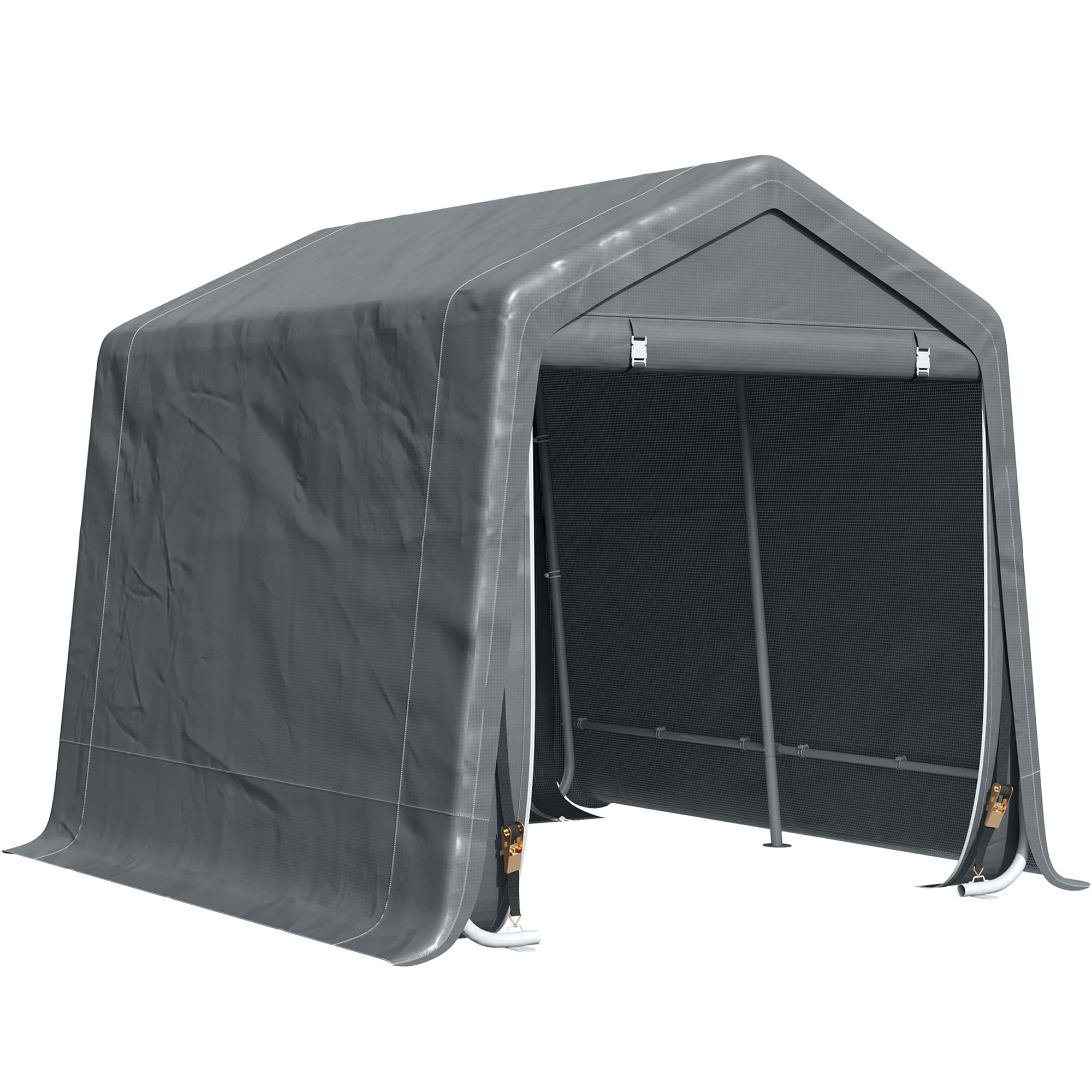 Outsunny 2.8 x 2.4m Outdoor Tent with Metal Frame and Double Zipper Doors for Patio Storage and Equipment, Dark Grey | Aosom UK