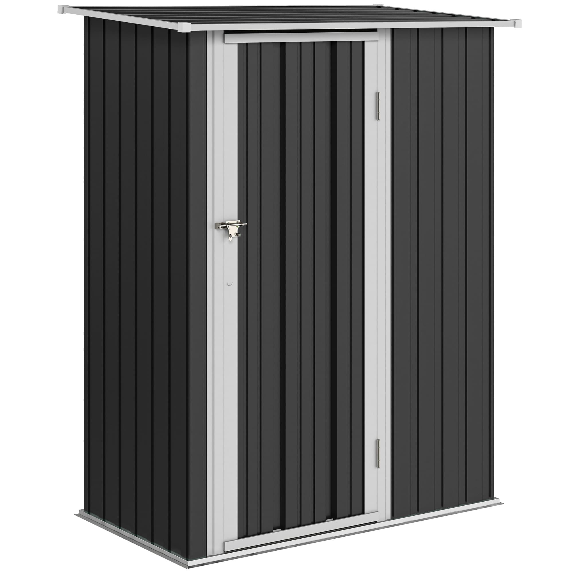 Outsunny Garden Storage Shed, Outdoor Tool Shed with Sloped Roof, Lockable Door for Equipment, Bikes, Grey, 142 x 84 x 189cm | Aosom UK