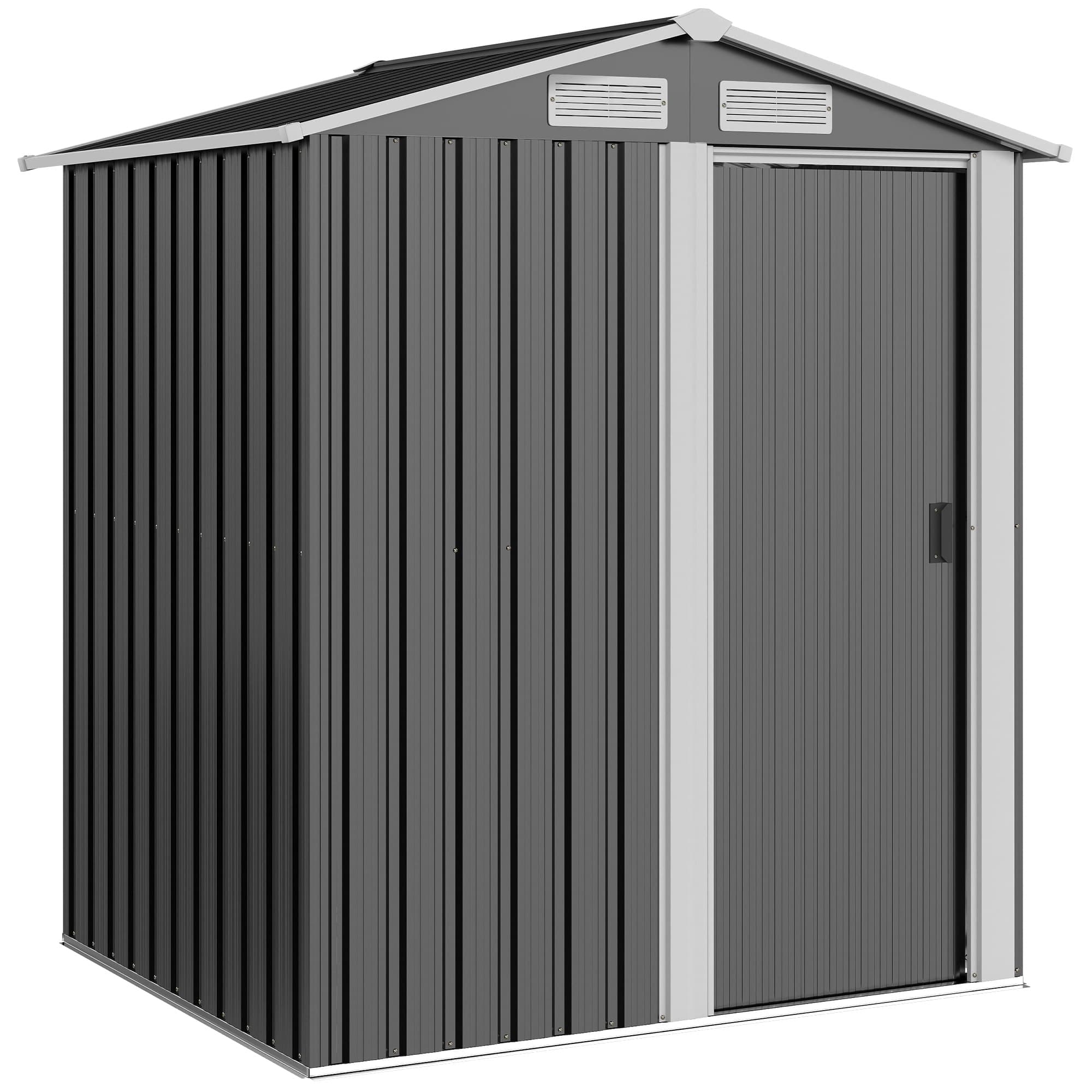 Outsunny 5 x 4ft Metal Garden Shed Storage, Tool Storage Shed with Floor Foundation, Sliding Door and Sloped Roof for Garden, Grey | Aosom UK