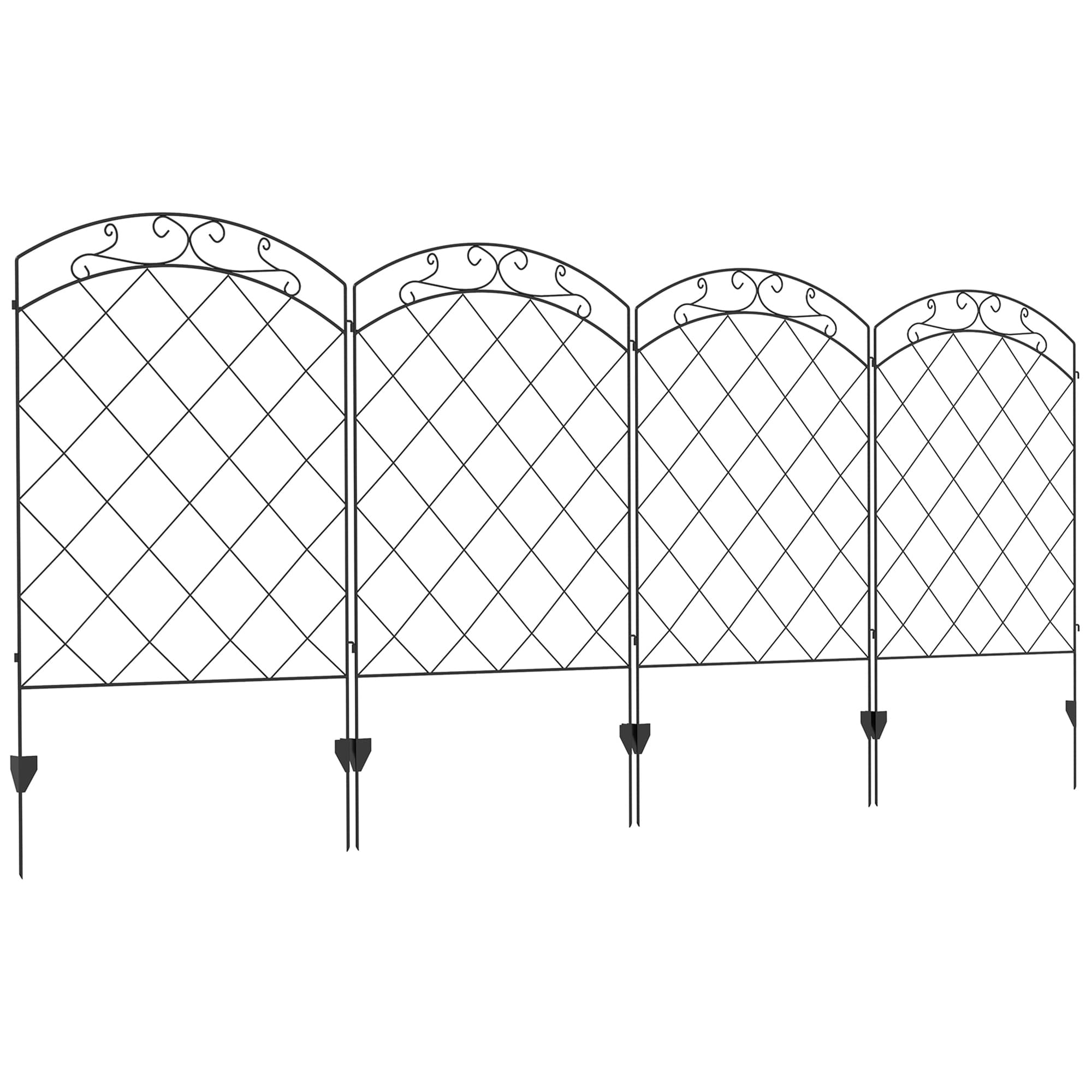 Outsunny Decorative Outdoor Steel Picket Fence Panels, Set of 4, with Elegant Swirls Design, Durable and Stylish, Classic Black | Aosom UK