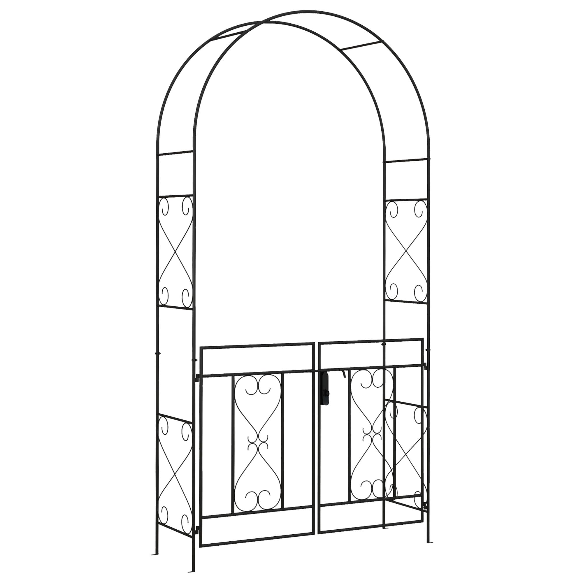 Outsunny Outdoor Garden Arch with Double Gates, Metal Garden Arbor for Climbing Plants, Roses, Vines, 114L x 36W x 232Hcm, Black