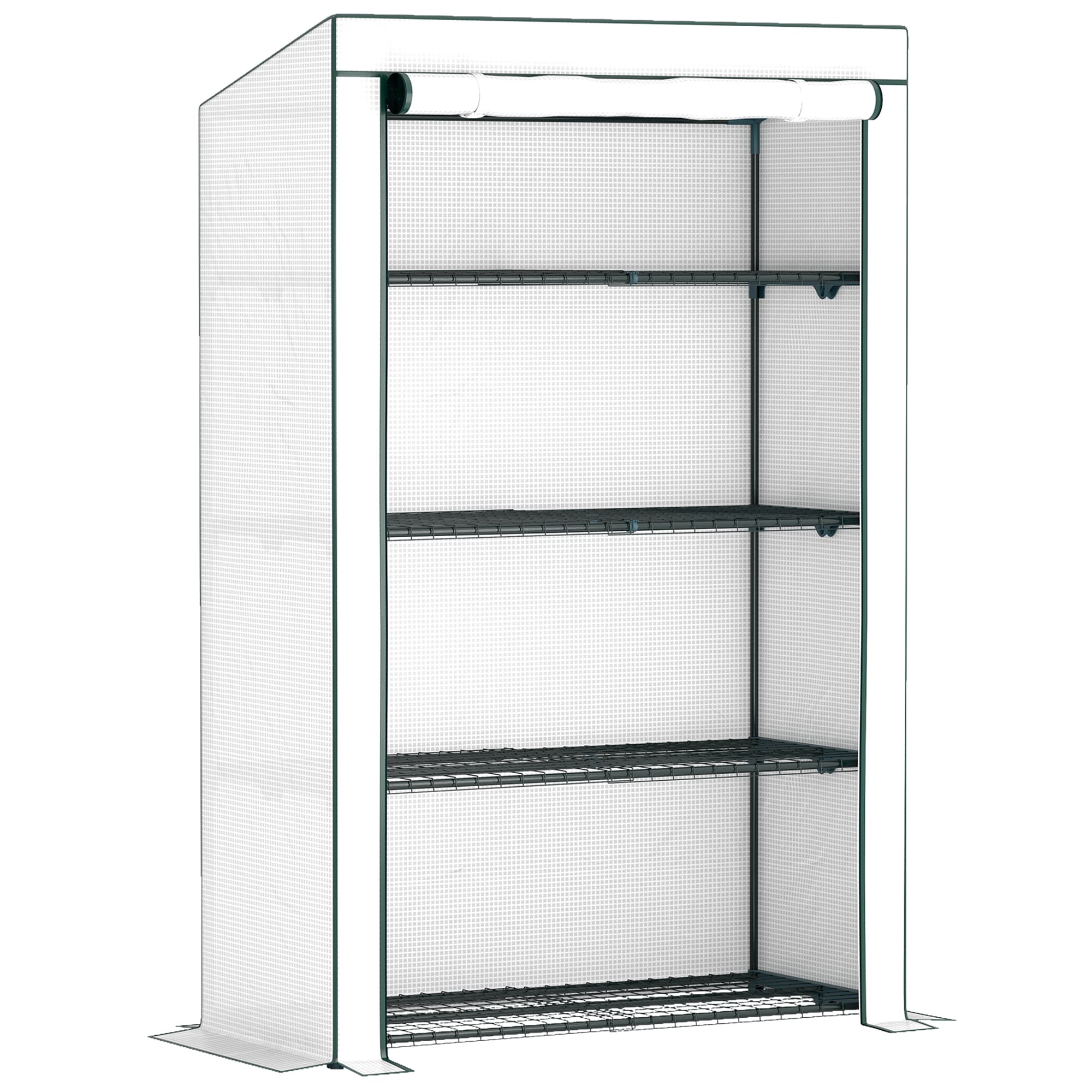 Outsunny 4 Tier Lean-to Mini Greenhouse with Reinforced PE Cover, Portable Small Greenhouse with Roll-Up Door, 110 x 50 x 171cm, Green