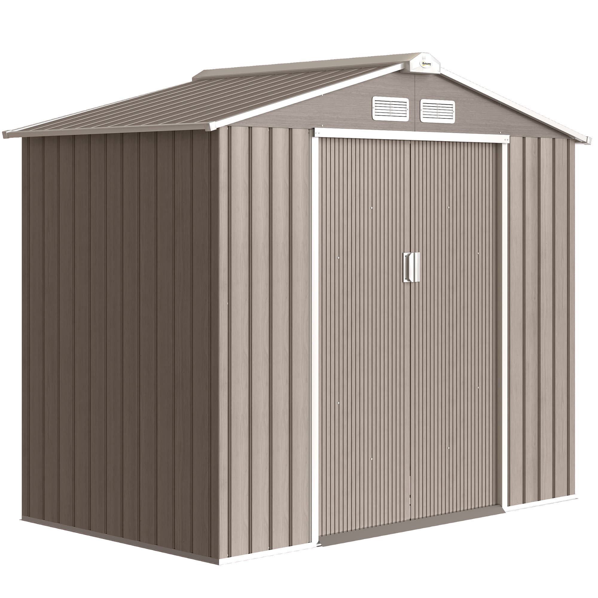 Outsunny 7 x 4ft Metal Garden Sheds with Lockable Double Doors, Metal Bike Shed with Vents & Floor Foundation, Brown | Aosom UK