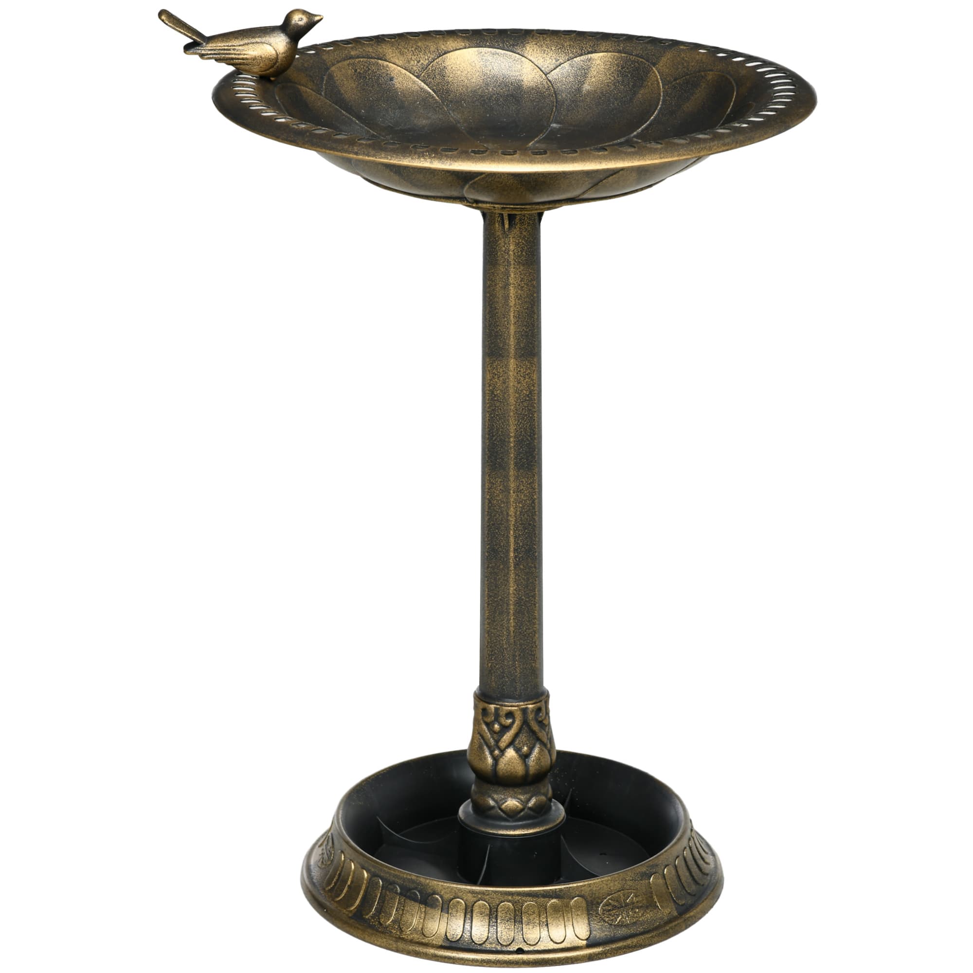 Outsunny 72cm Tall Antique Bird Bath for Garden, Vintage Style Birdbath with Bird Decoration and Flower Planter Base, Bronze Tone