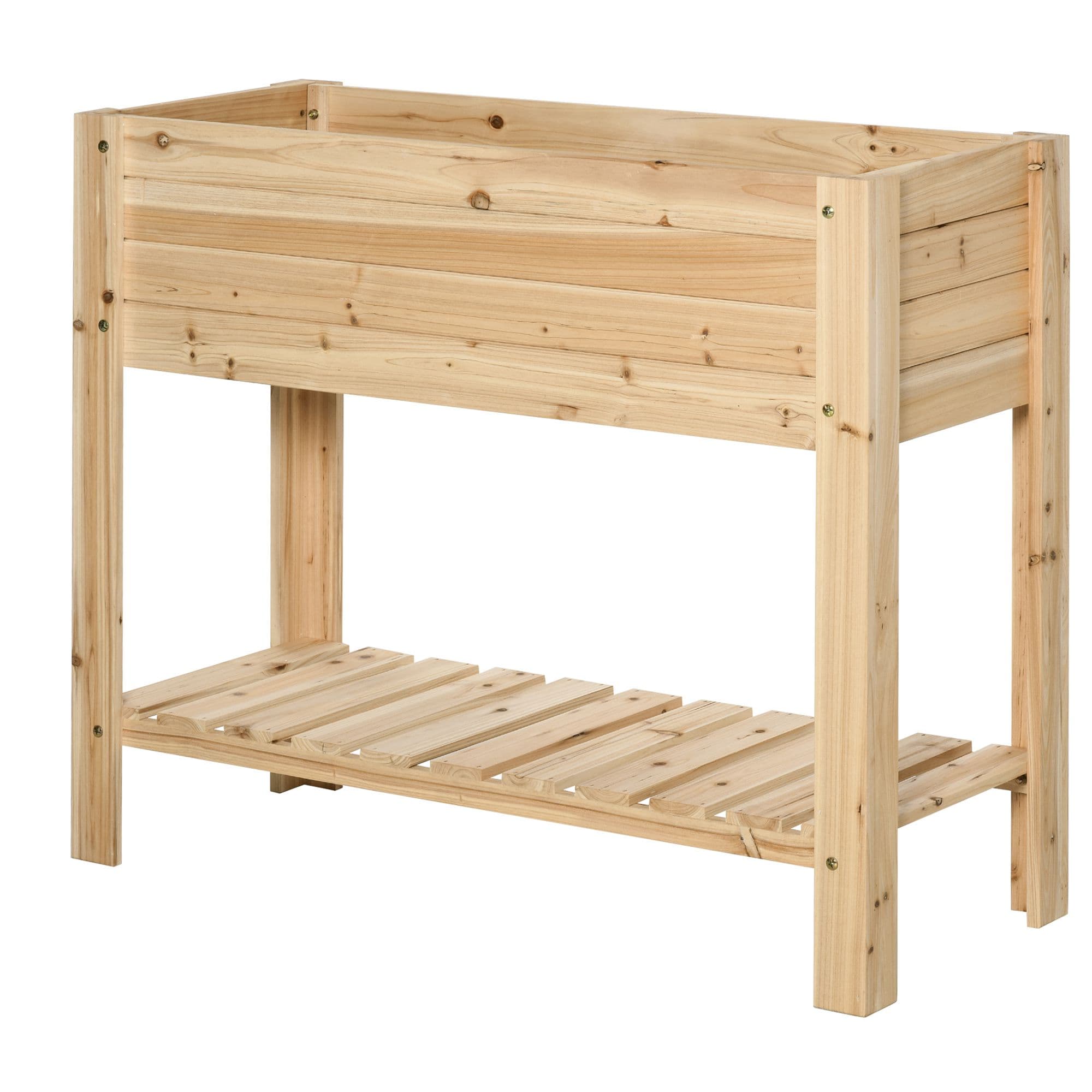 Outsunny Raised Planter Bed: Tall Wooden Garden Stand with Clapboard Sides, Natural Wood Finish, 100 x 40 x 84cm | Aosom UK