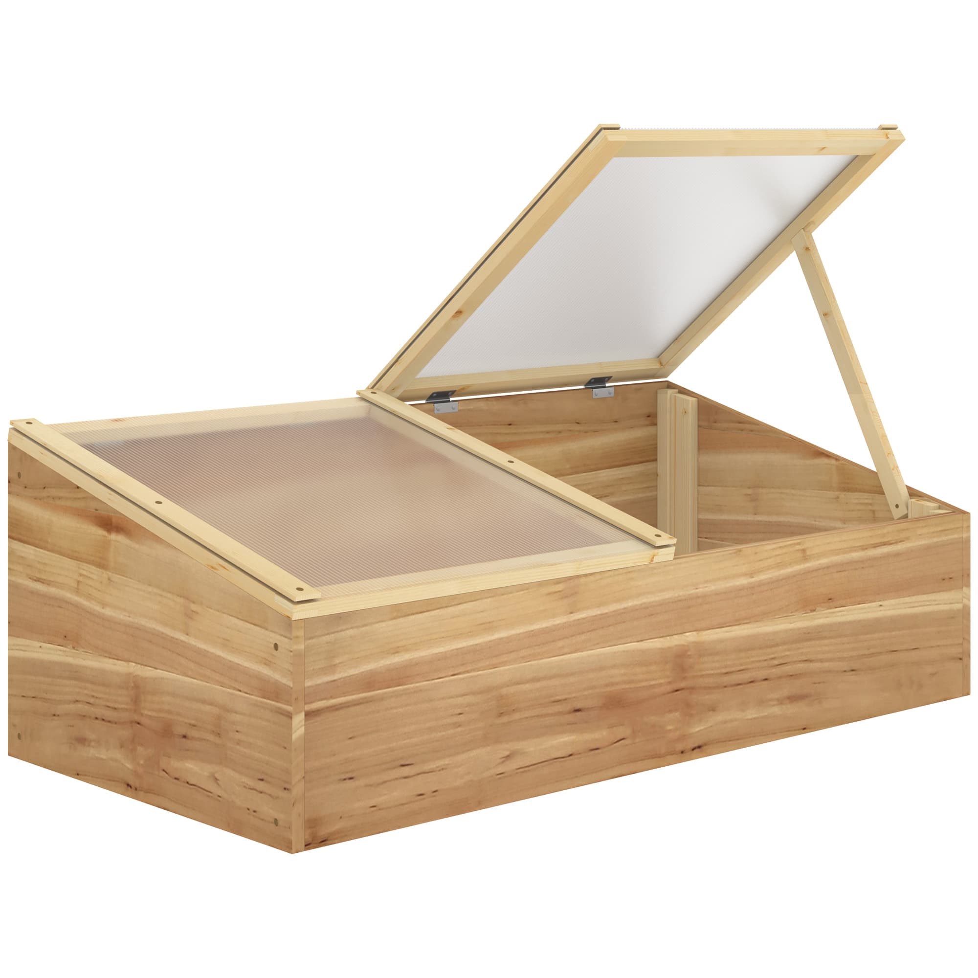Outsunny Wooden Cold Frame Greenhouse Garden Polycarbonate Grow House for Flowers, Vegetables, Plants, 100 x 50 x 36 cm, Natural | Aosom UK