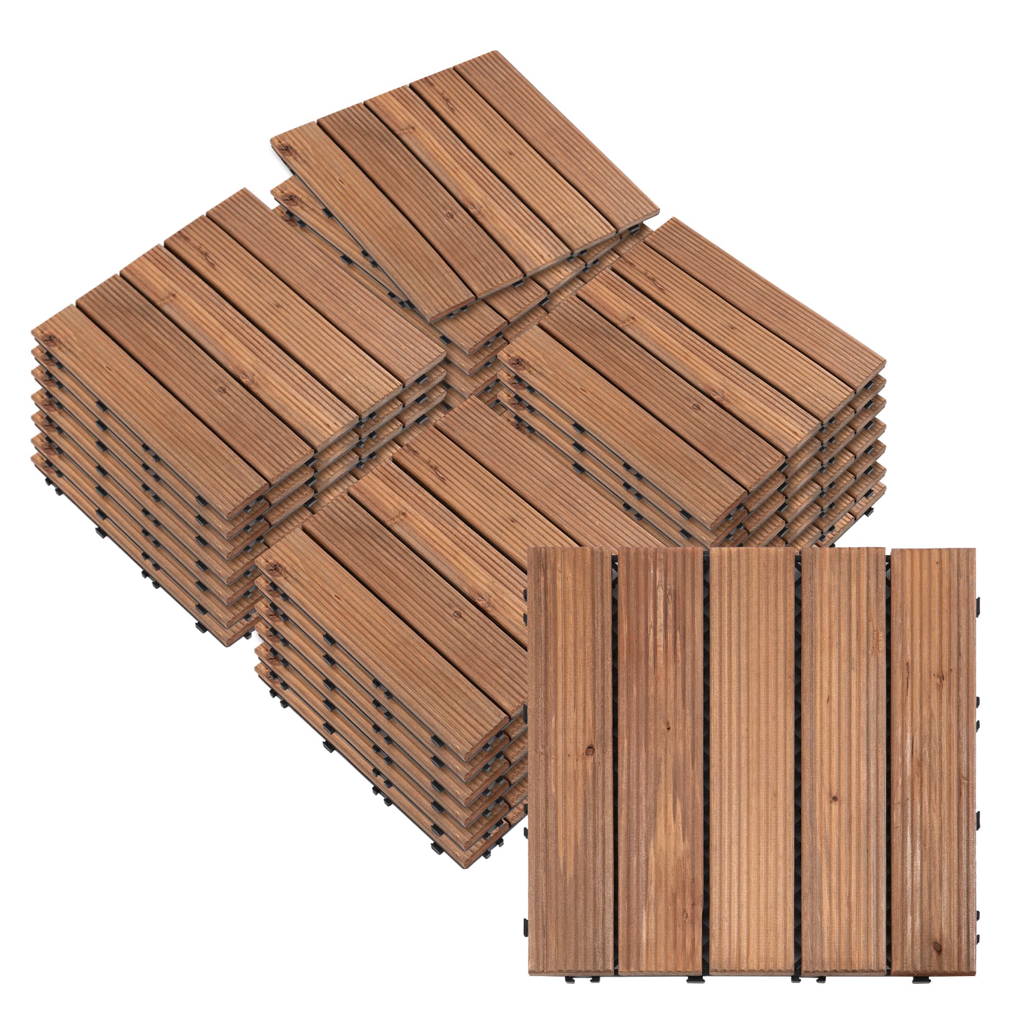 Outsunny 27 Pcs Floor Tiles Interlocking Solid Wood DIY Deck Tiles Indoor Outdoor Flooring | Aosom UK | Aosom UK