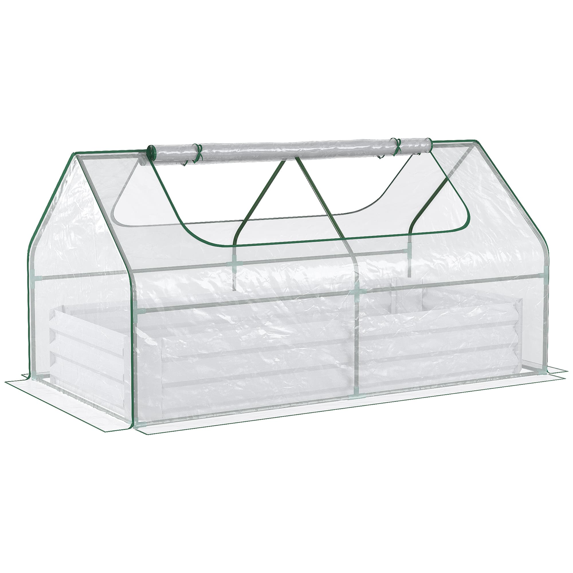 Outsunny Garden Bed Greenhouse, Metal Raised Bed with Plastic Cover, Roll Up Window, Dual Use for Flowers, Vegetables, Clear | Aosom UK