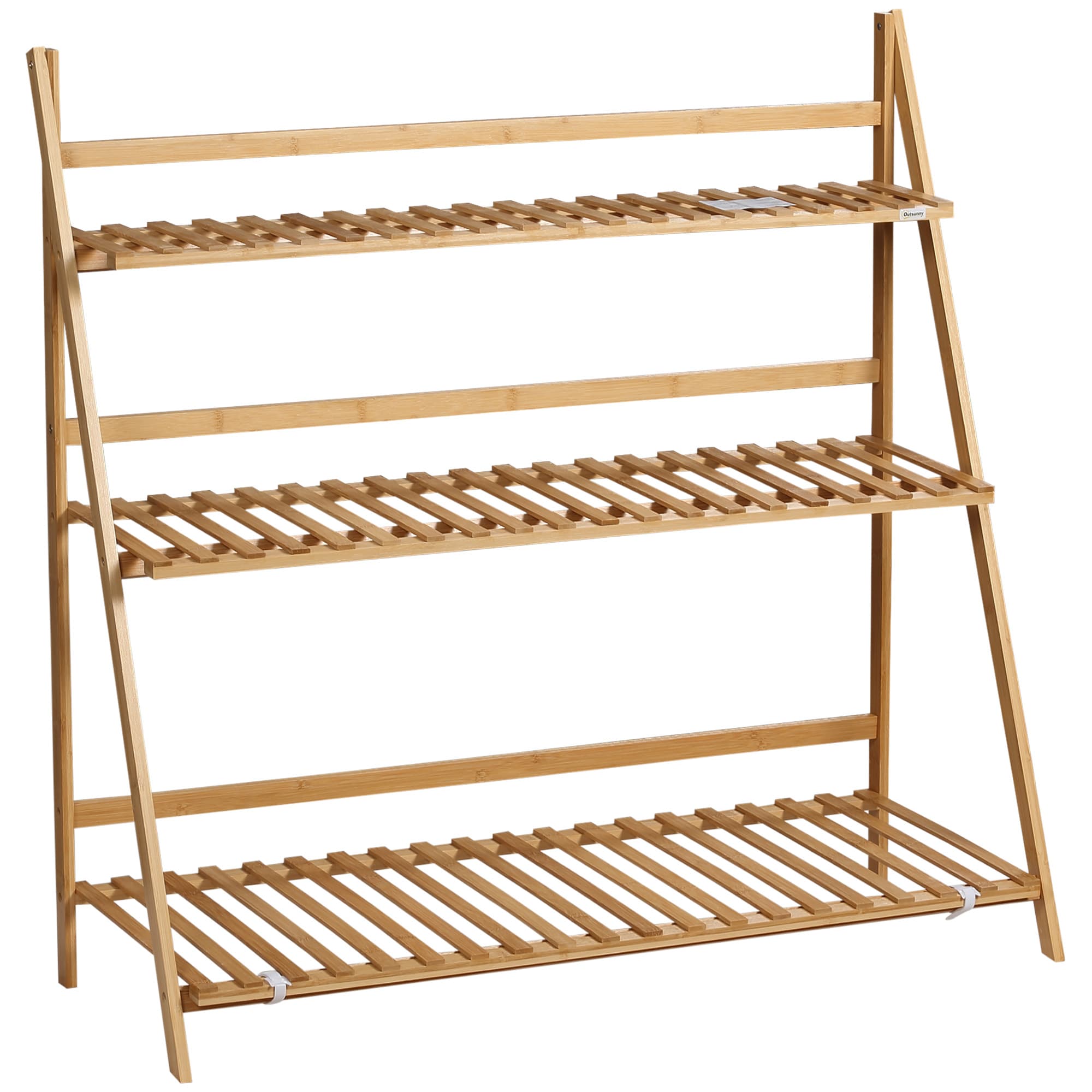 Outsunny Bamboo Plant Stand: 3-Tier Folding Display Shelf Rack for Indoor Greenery, Natural Finish, 98x37x96.5cm | Aosom UK